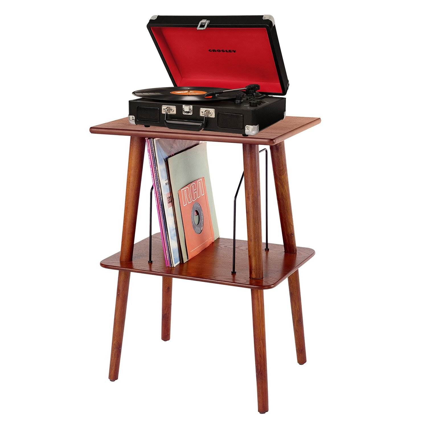 Crosley Manchester Hardwood Veneer Modern Record Player Turntable Stand, Paprika
