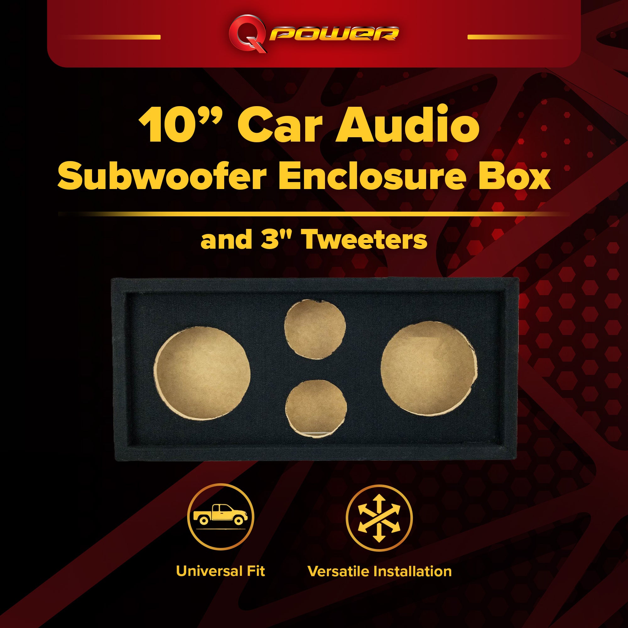 Q Power Car Audio Subwoofer Enclosure Box for 10 Inch Mids and 3 Inch Tweeters