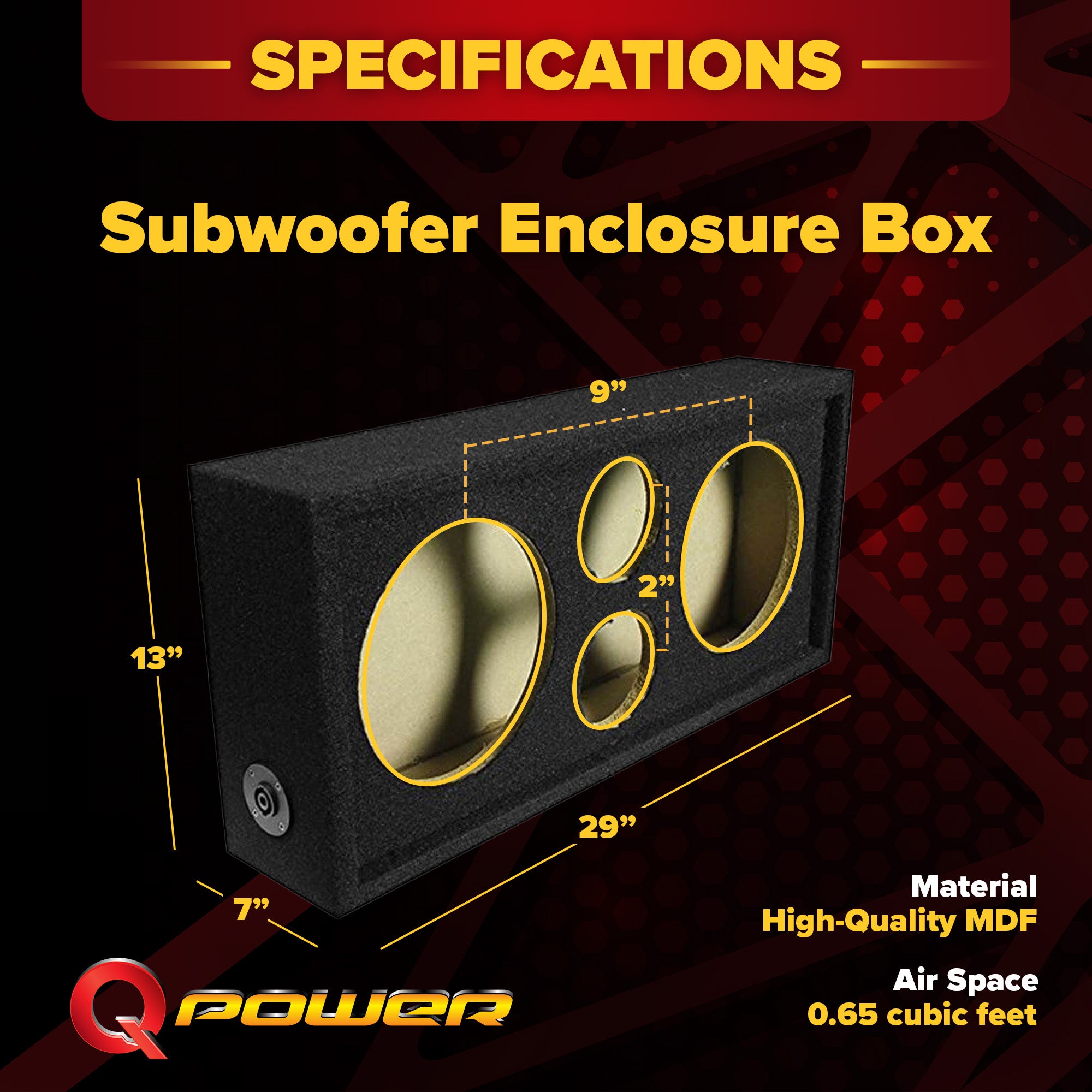Q Power Car Audio Subwoofer Enclosure Box for 10 Inch Mids and 3 Inch Tweeters
