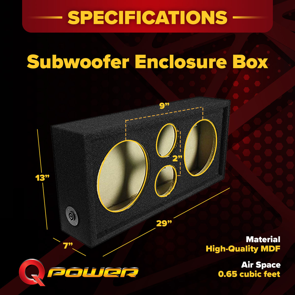 Q Power Car Audio Subwoofer Enclosure Box for 10 Inch Mids and 3 Inch Tweeters - VMInnovations