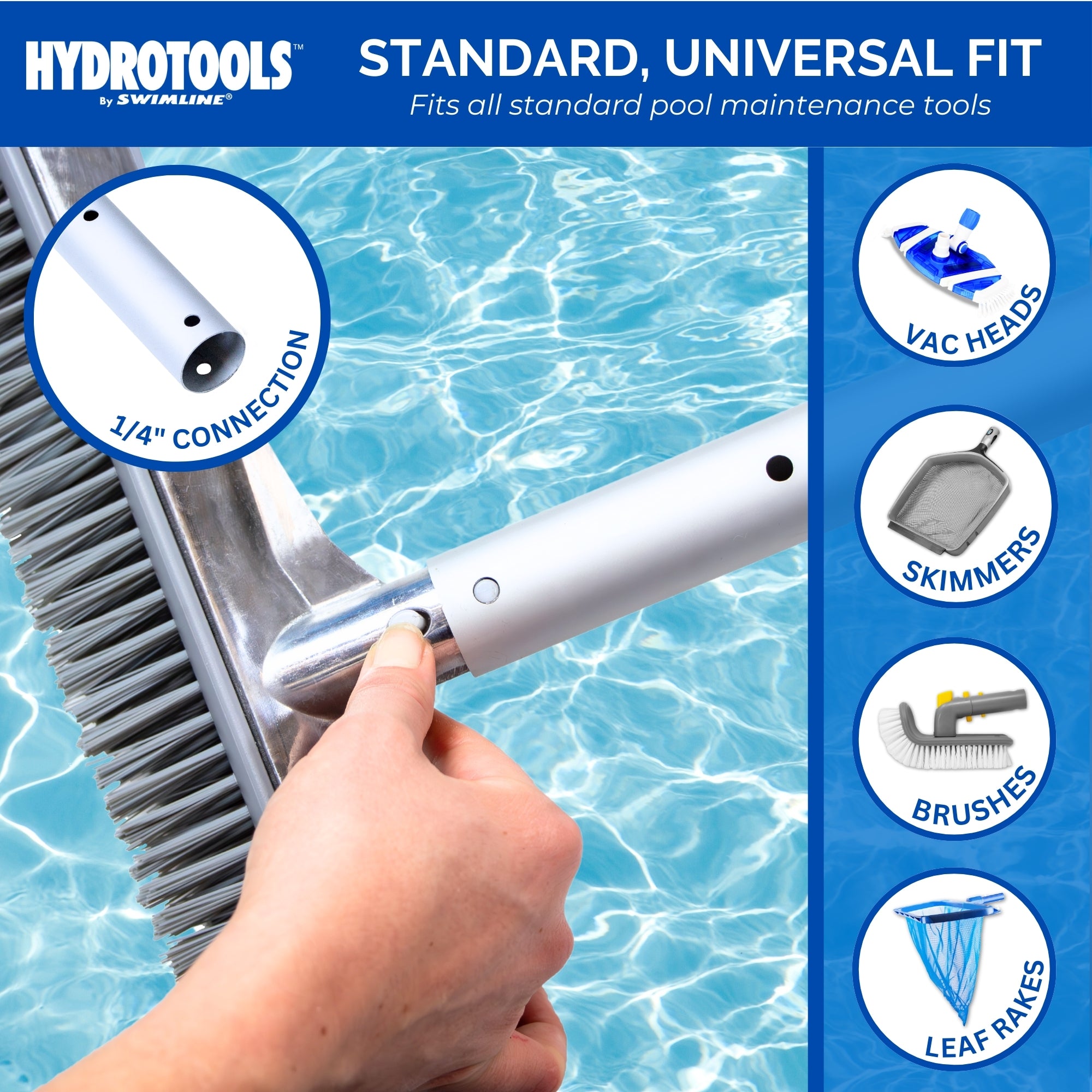 Swimline Hydrotools 3 Piece Telescopic Pole with Locking Cams for Pool Cleaning - VMInnovations