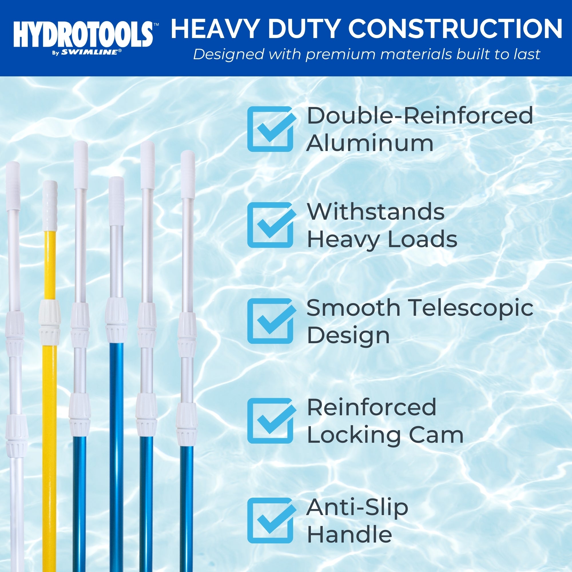 Swimline Hydrotools 3 Piece Telescopic Pole with Locking Cams for Pool Cleaning