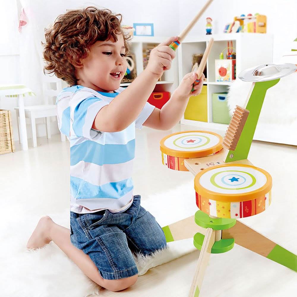 Hape Kids Rock and Rhythm Wooden Drum Play Set (Open Box)