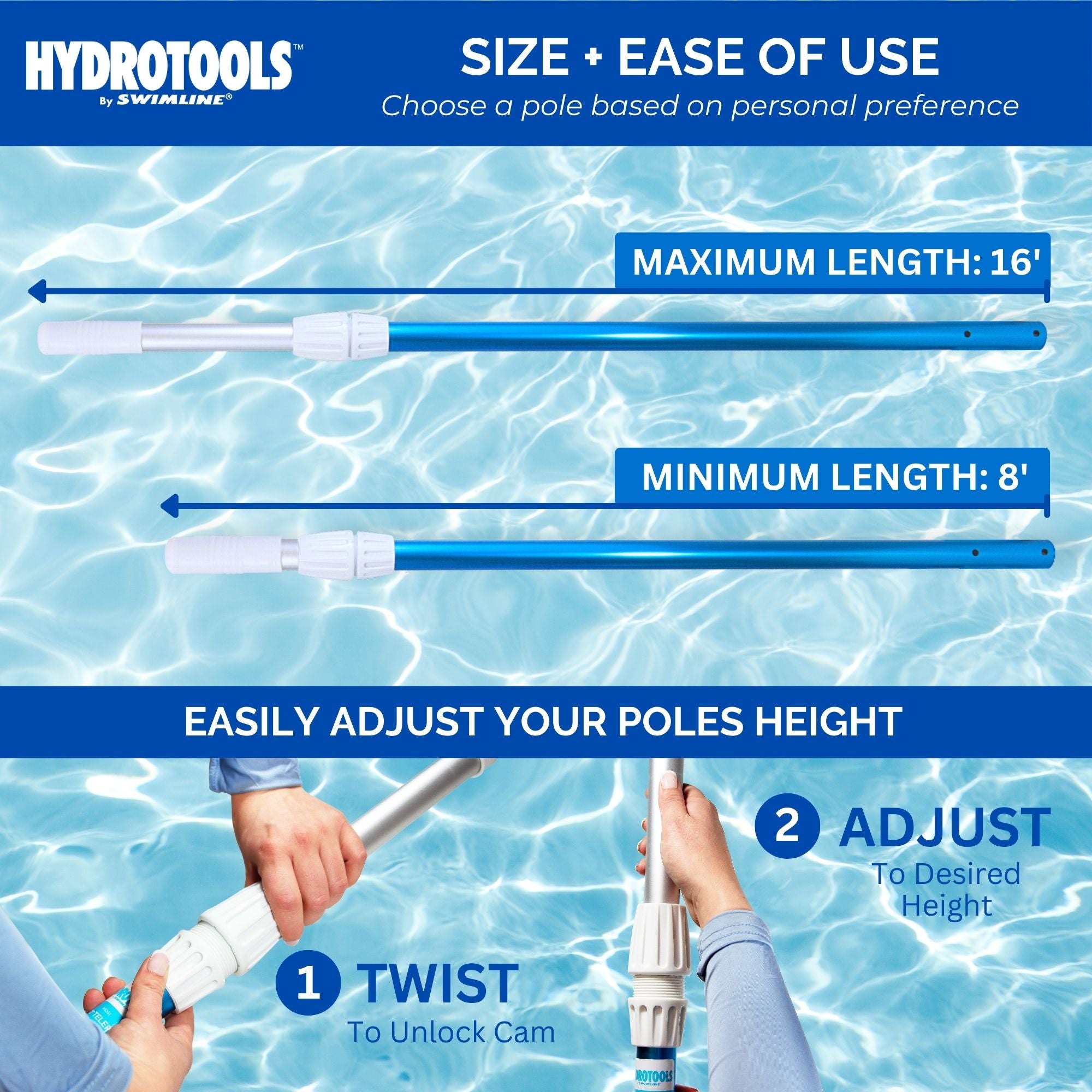 Swimline 8356M Anodized Swimming Pool 5-15 Ft Telescopic Pole (Open Box) - VMInnovations