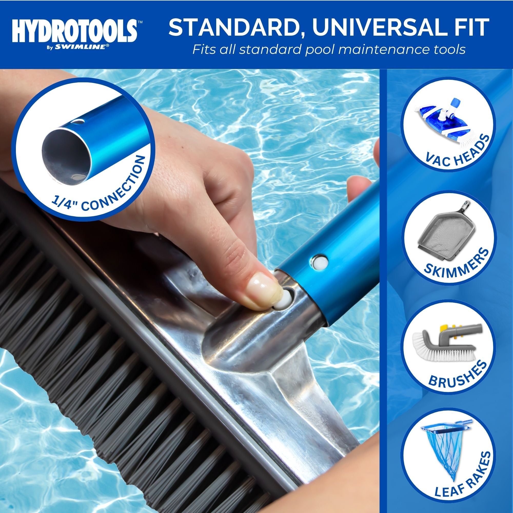Swimline HydroTools 8356M Adjustable Extending 3 Piece Telescopic Pole for Pool - VMInnovations