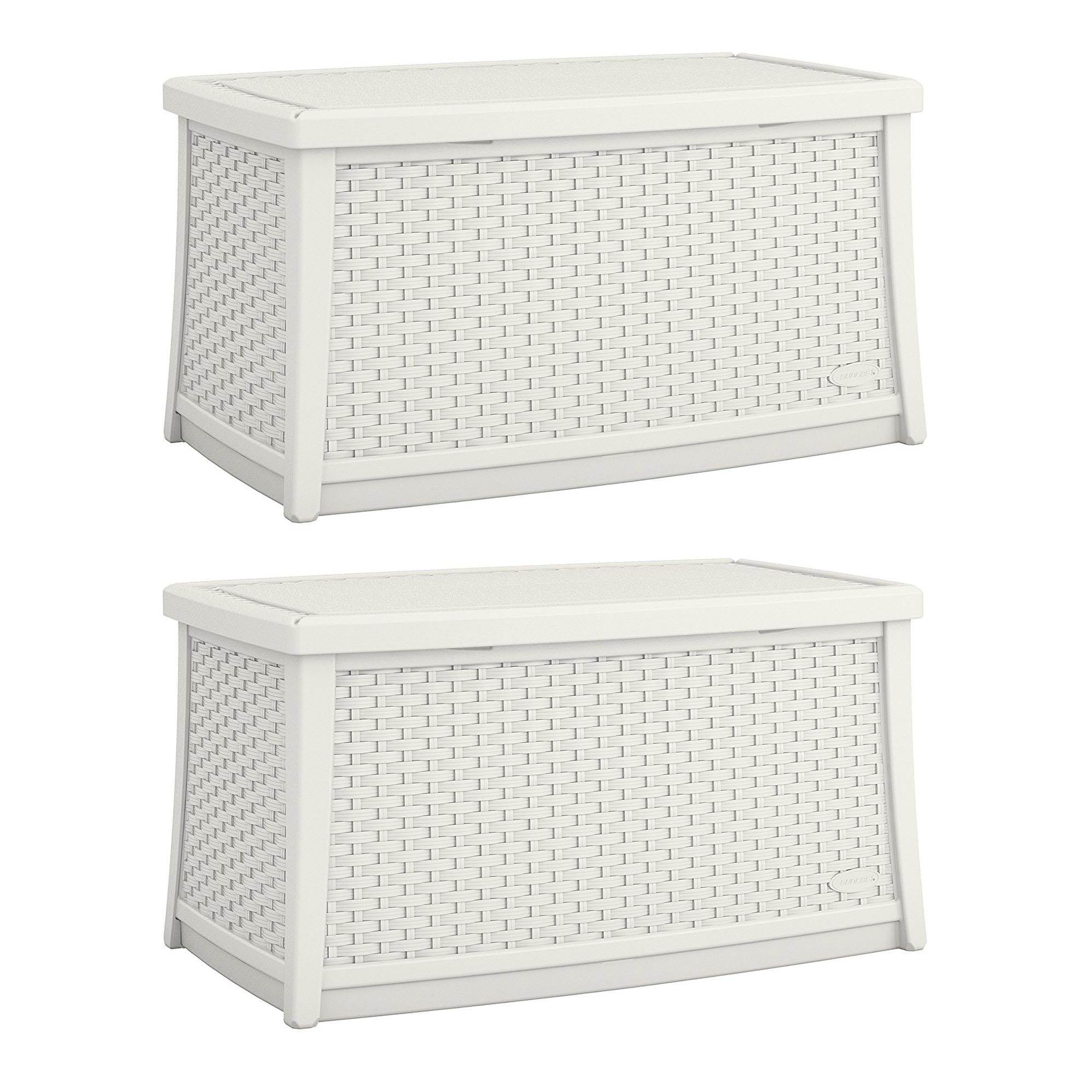 Suncast Elements 30 Gallon Outdoor Deck Patio Resin Wicker Coffee Table (2 Pack)