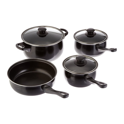Gibson 7 Piece Carbon Steel Nonstick Pots and Pans Cookware Set with Lids, Black - VMInnovations