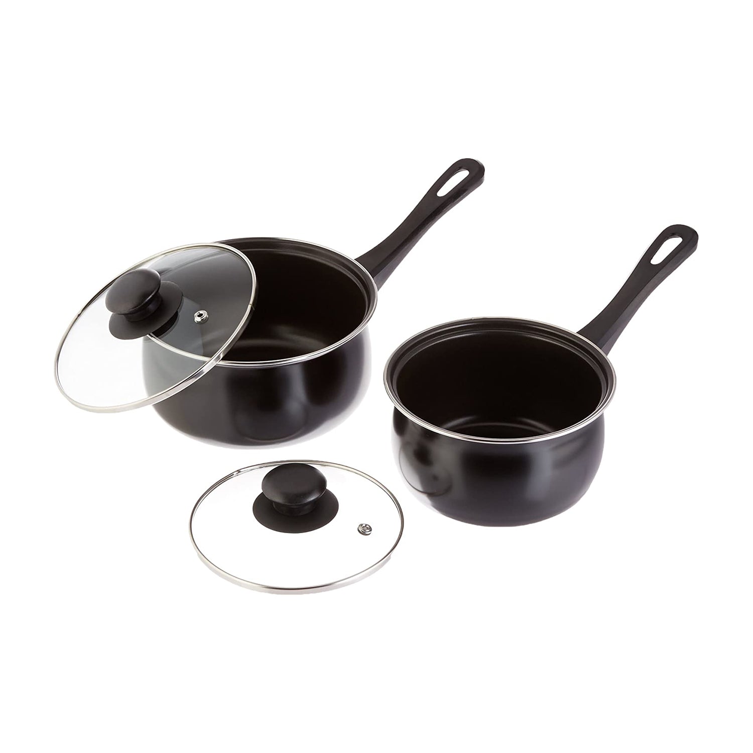Gibson 7 Piece Steel Nonstick Pots & Pans Cookware Set w/ Lids, Black (Open Box) - VMInnovations