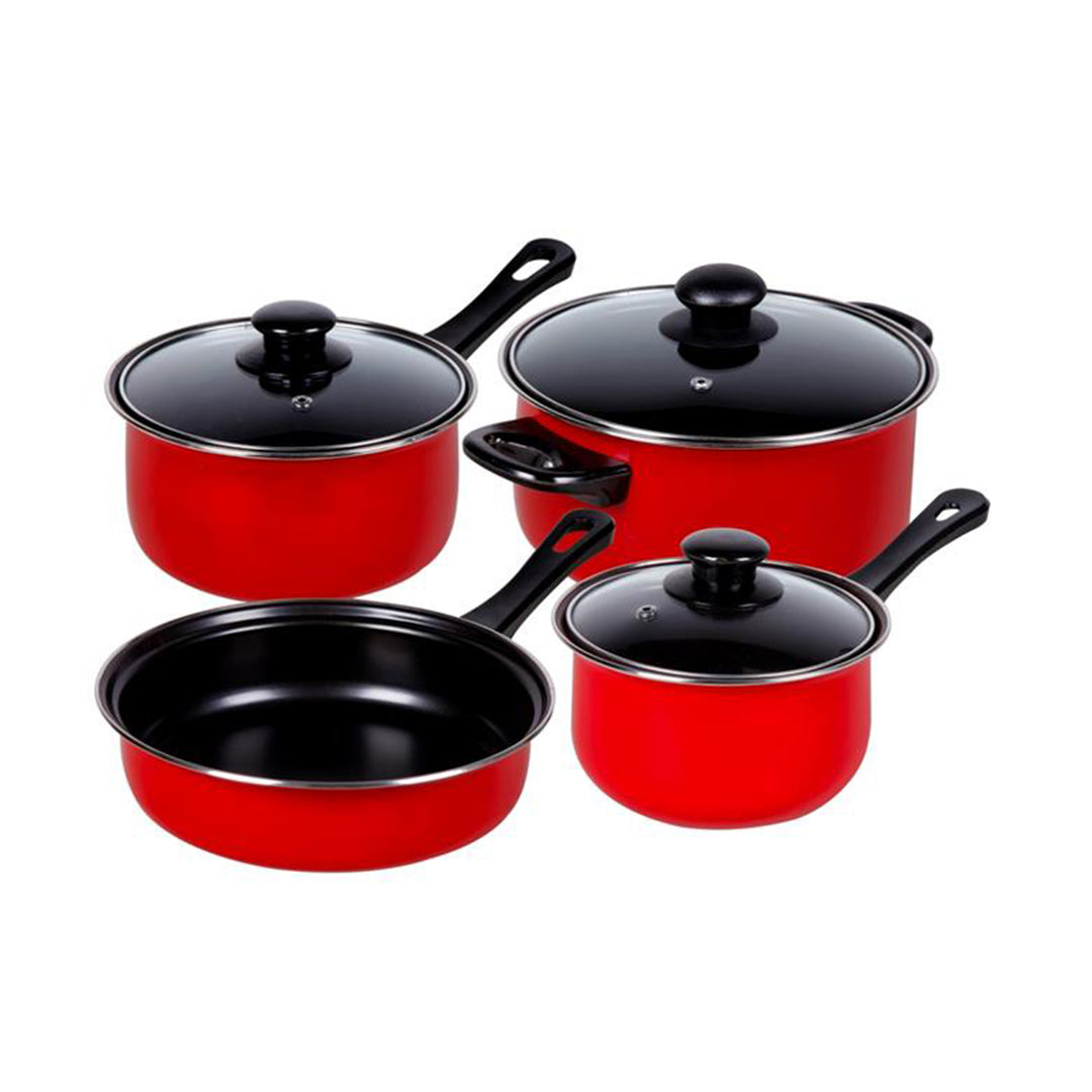 Gibson 7 Piece Carbon Steel Nonstick Pots and Pans Set with Lids, Red (Open Box) - VMInnovations