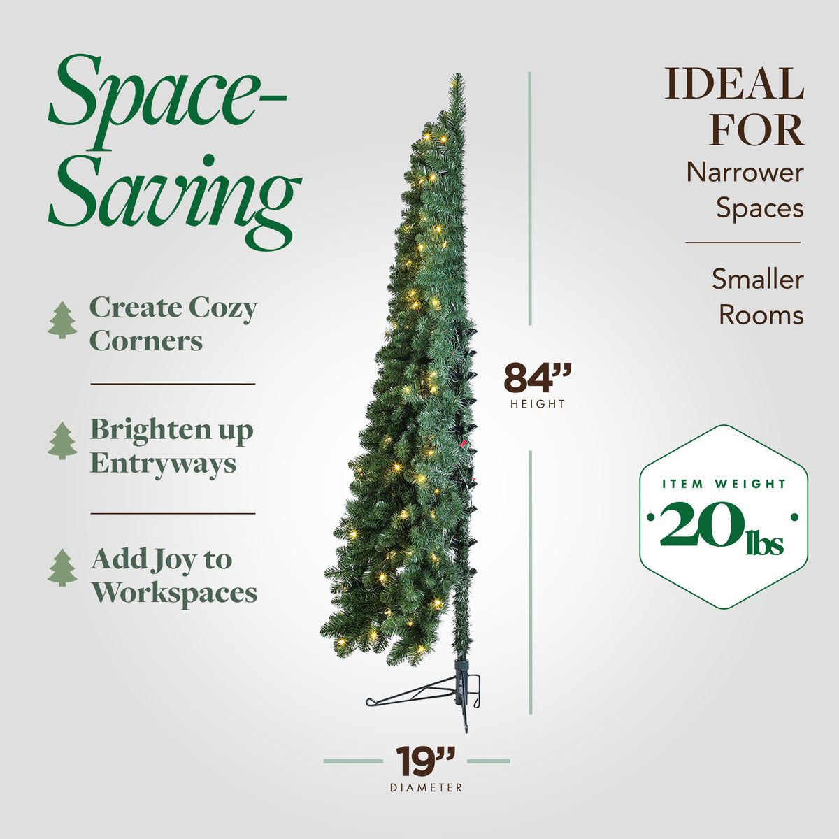 Home Heritage Half Pine 7' Pre-Lit Artificial Christmas Tree, 150 Warm White LED