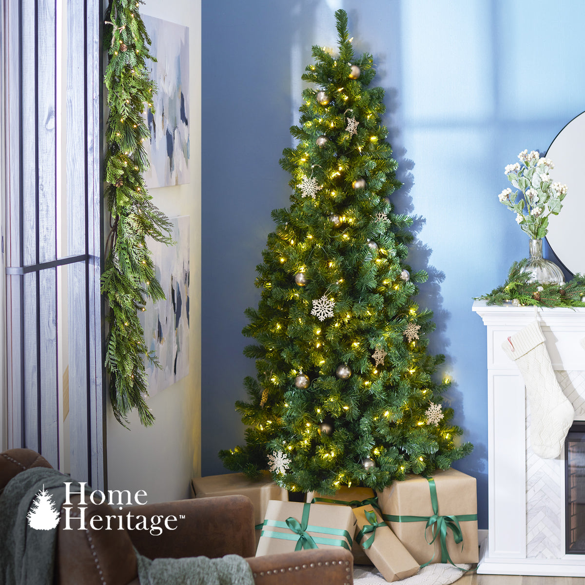 Home Heritage 7' Pre-Lit Artificial Half Christmas Tree with Stand (Open Box) - VMInnovations