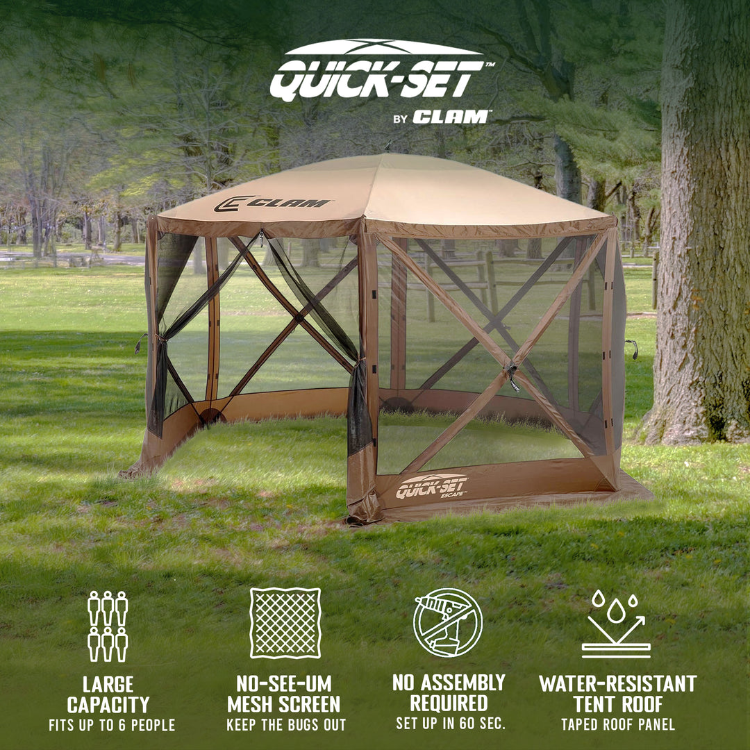 CLAM Quick Set Escape Pop Up Camping Gazebo Canopy Screen Shelter, Brown (Used) - VMInnovations