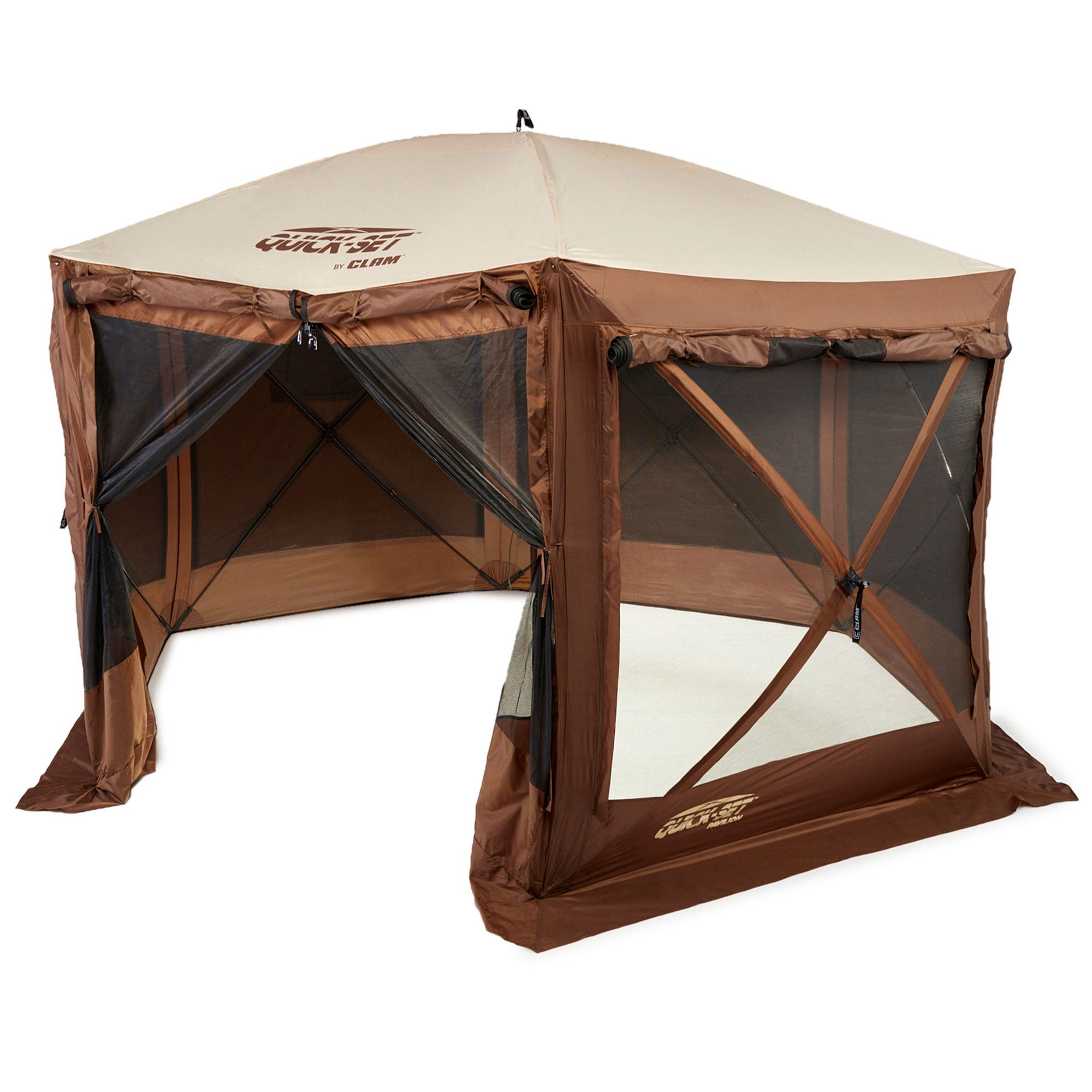 Clam Quickset Pavilion Brown 8 Person Party Tent and Tan Tent Rain Fly Tarp