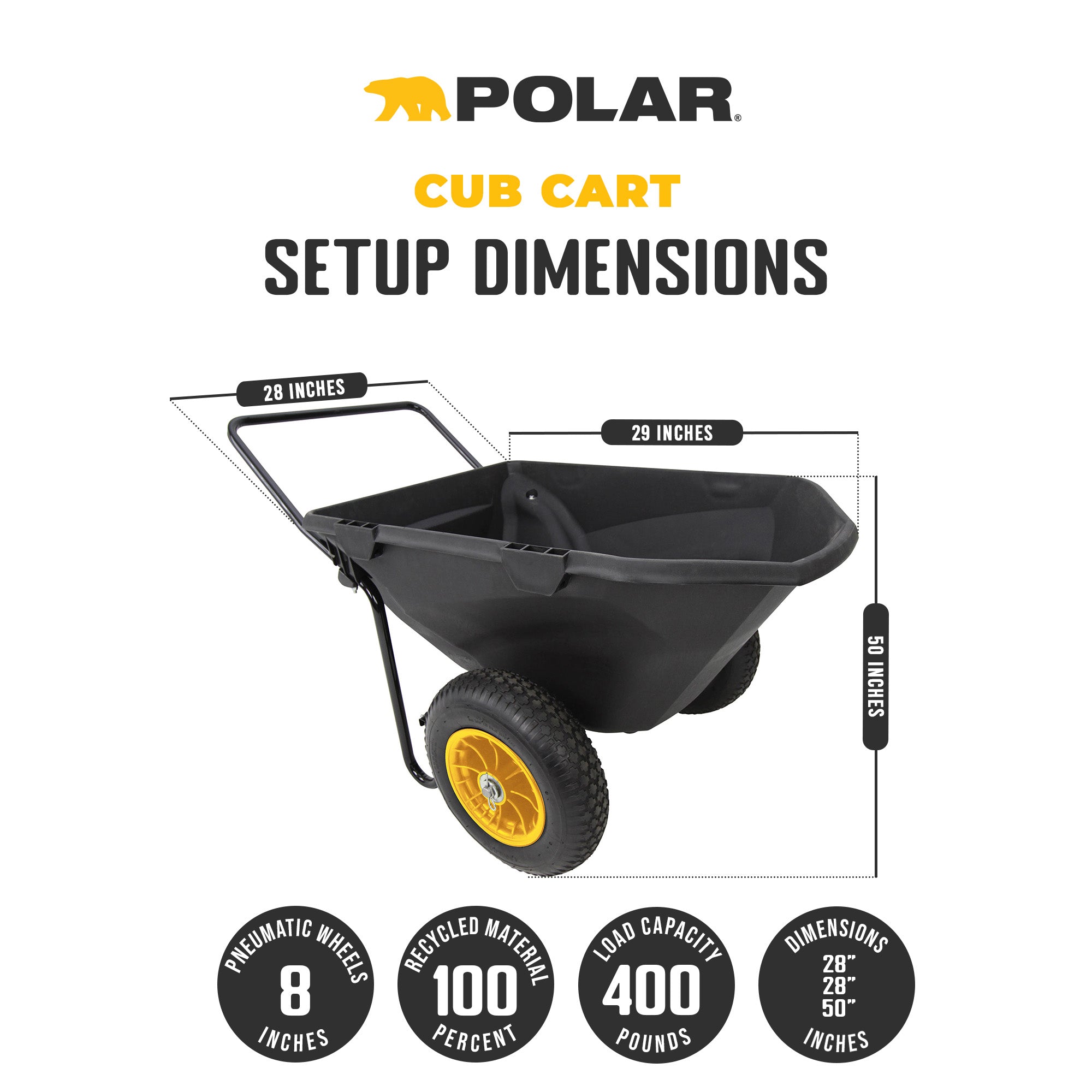 Polar Trailer 7 Cubic Foot Heavy Duty Yard Garden Wheelbarrow Cub Cart(Open Box)