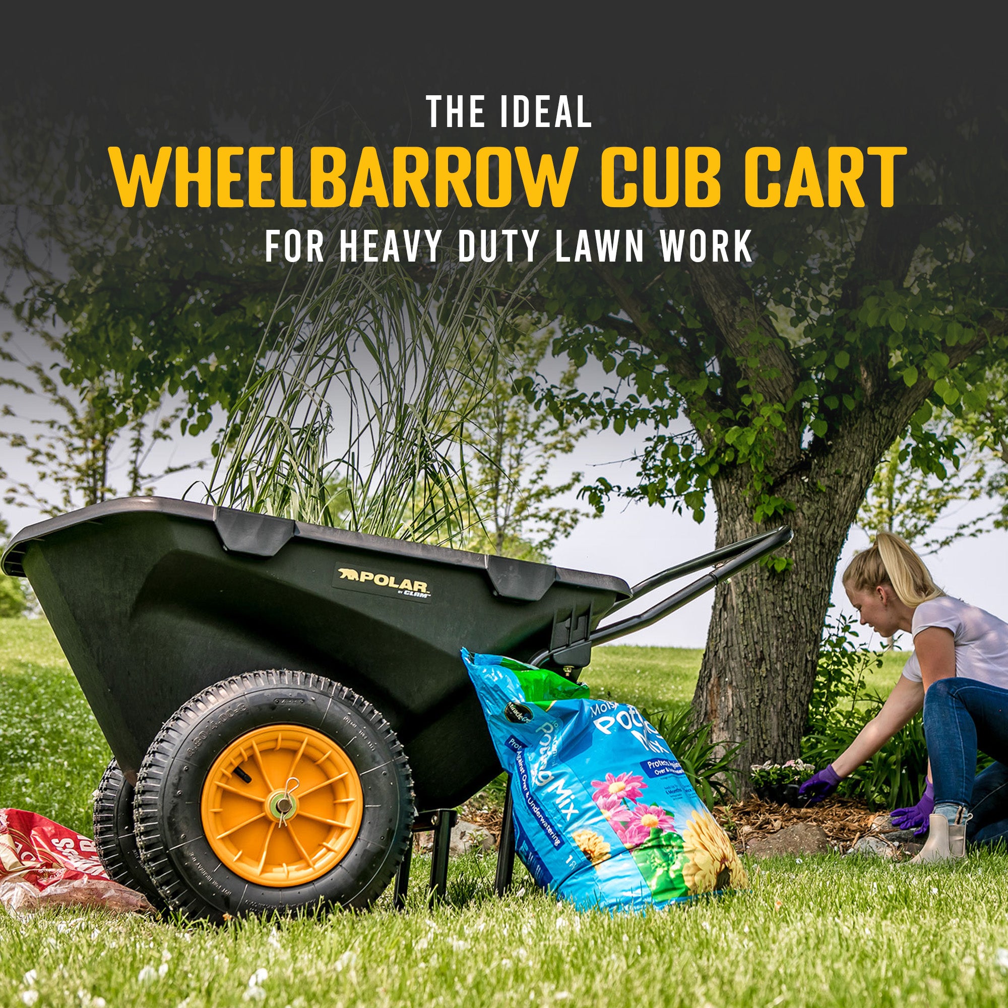 Polar Trailer 7 Cubic Foot Heavy Duty Yard Garden Wheelbarrow Cub Cart(Open Box)