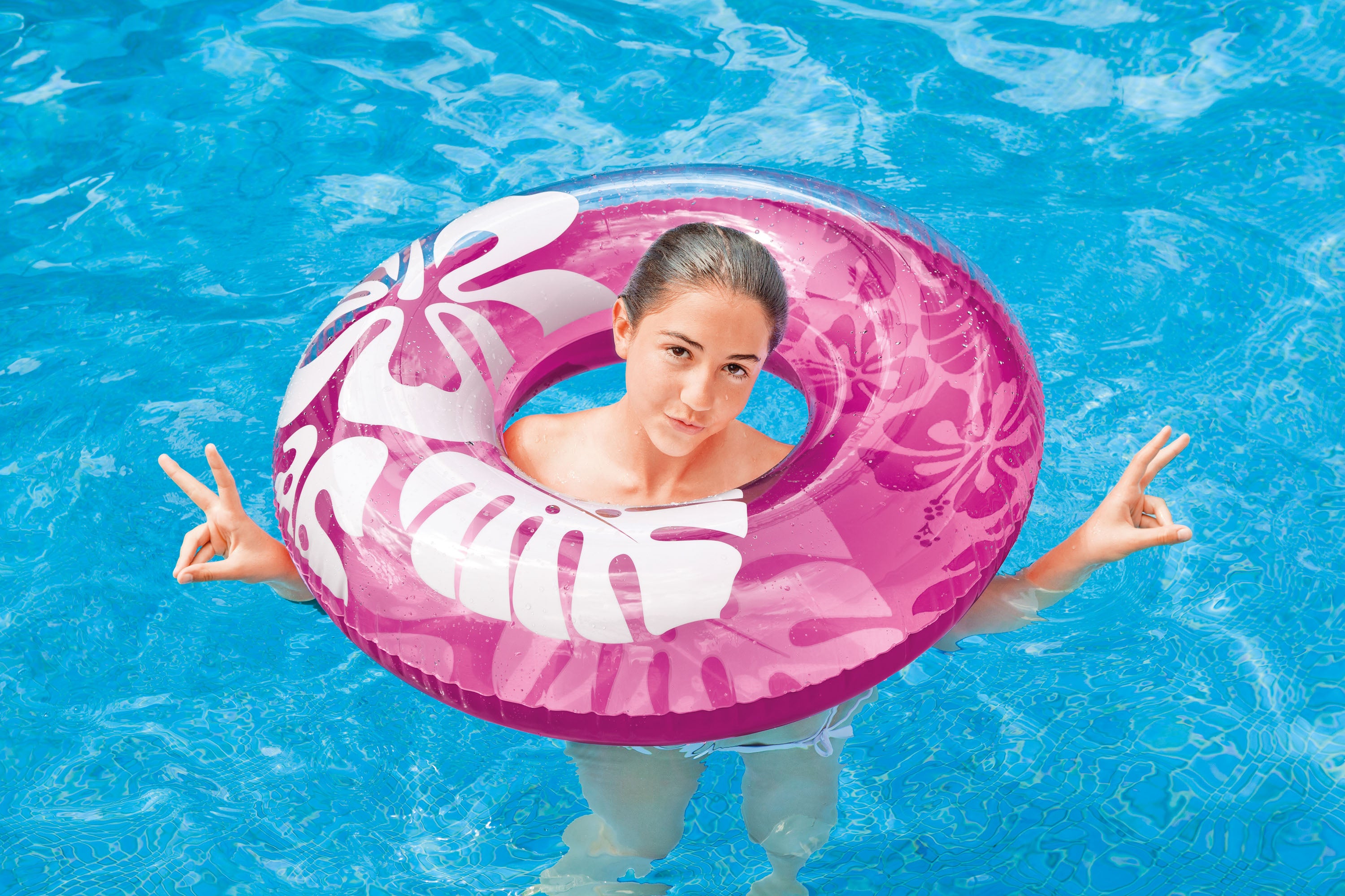 Intex 36 Inch Transparent Inflatable Round Swimming Pool Ring Float (2 Pack)