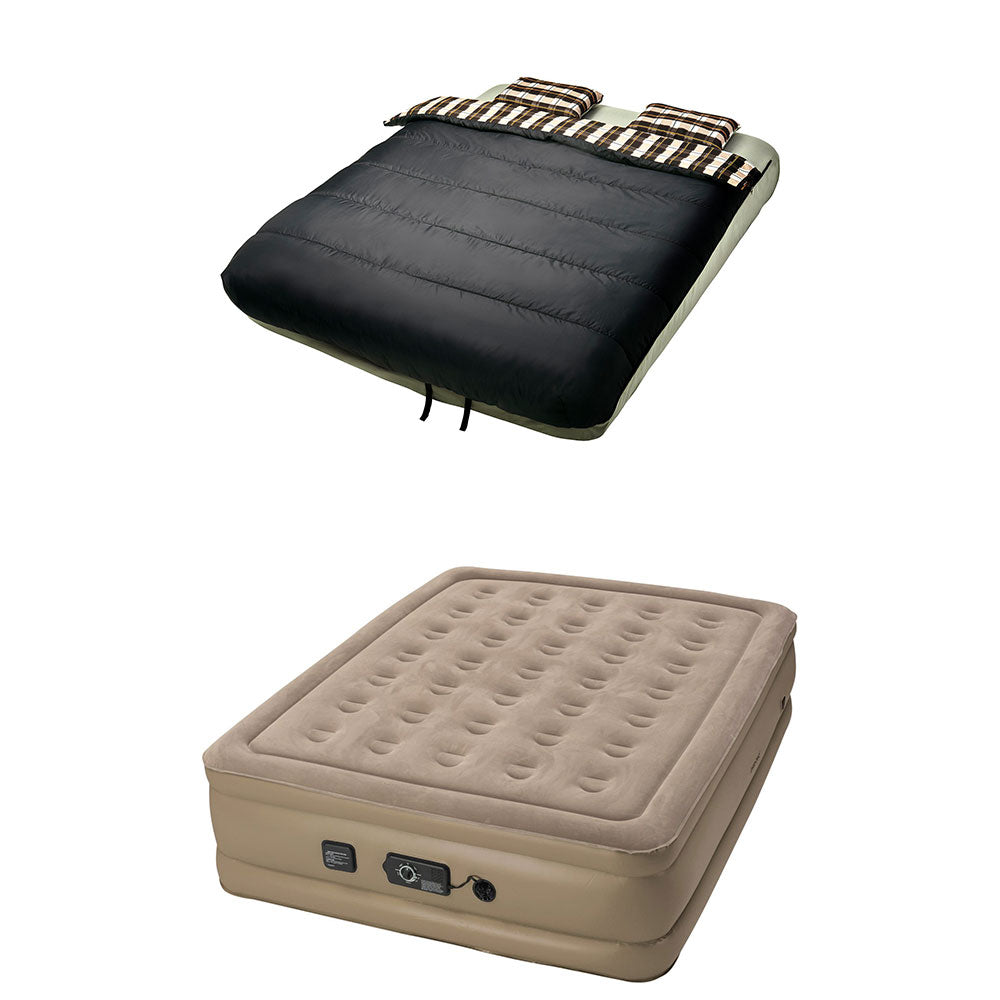 InstaBed 840017 Raised Queen Air Bed Mattress, Beige w/ 6 Piece Camping Bedding