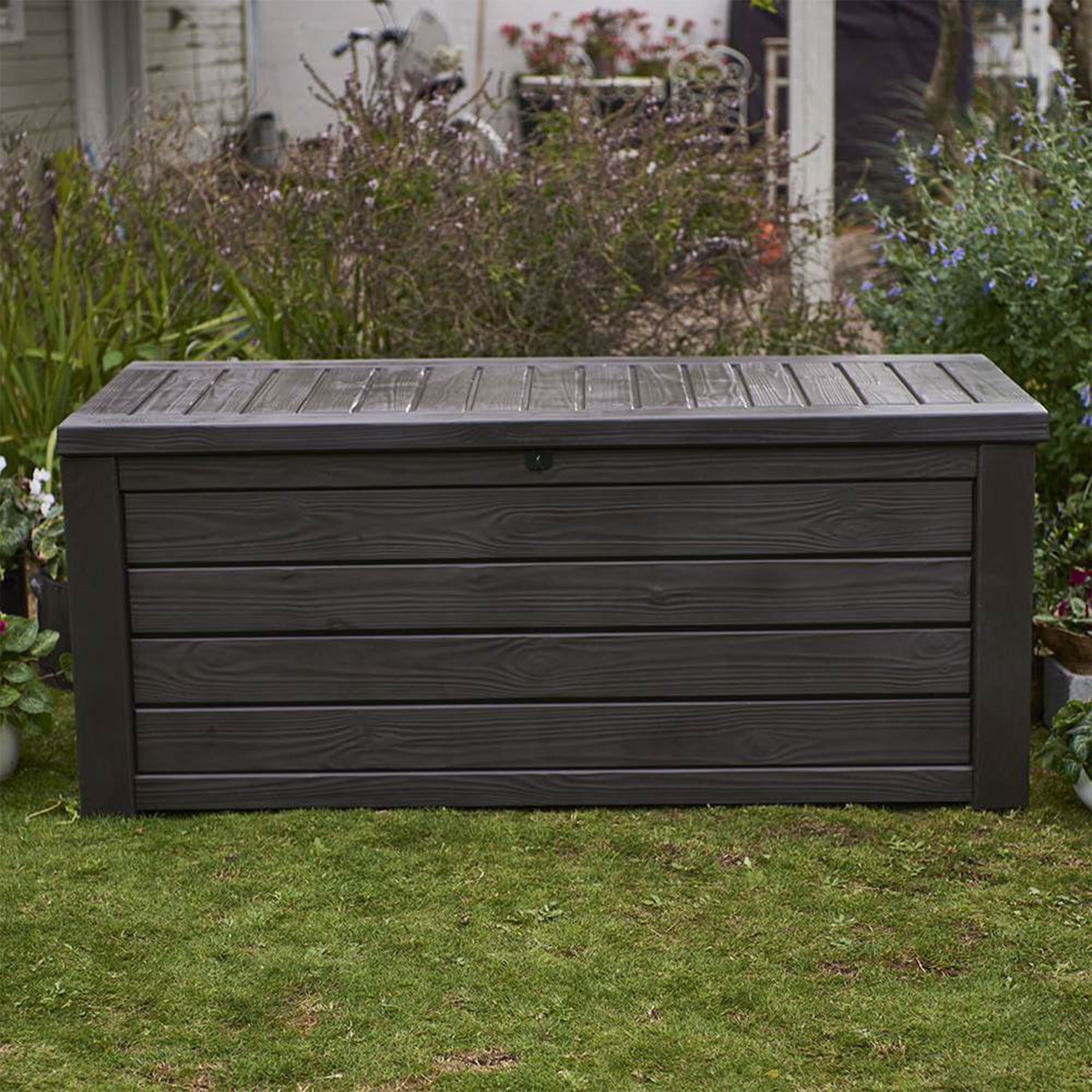KKeter Westwood 150 Gallon Outdoor Furniture Storage Deck Box, Espresso (Used) - VMInnovations