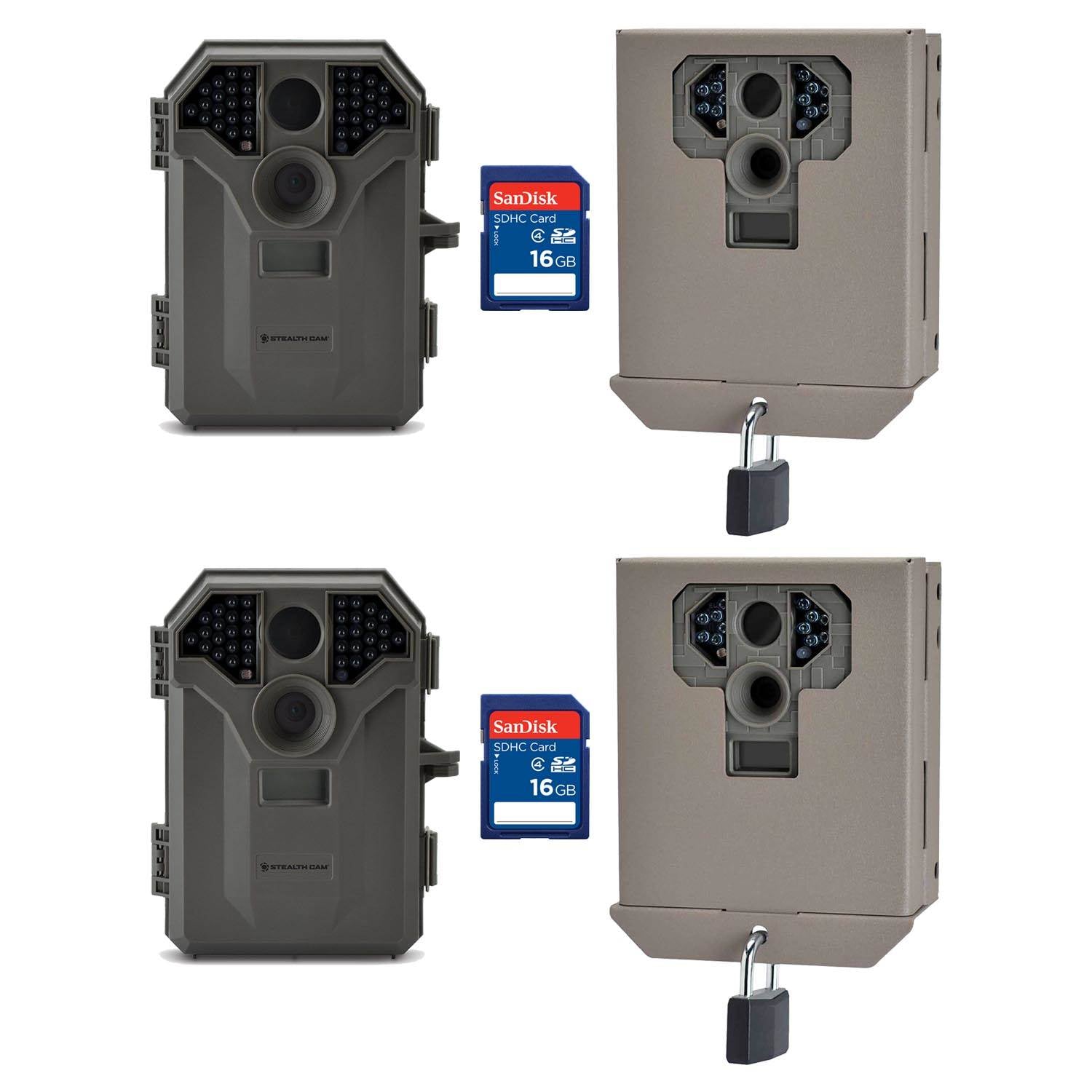 Stealth Cam 8MP No Glo IR Game Trail Camera, 2 Pack w/ Security Cases & SD Cards