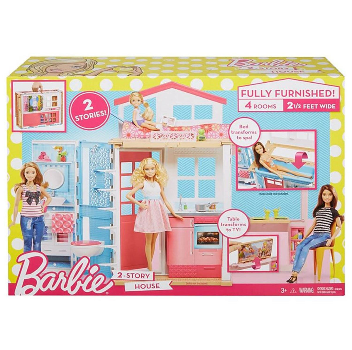 Barbie 2-Story Portable Doll House w/ Furniture & Accessories, Pink (Open Box)