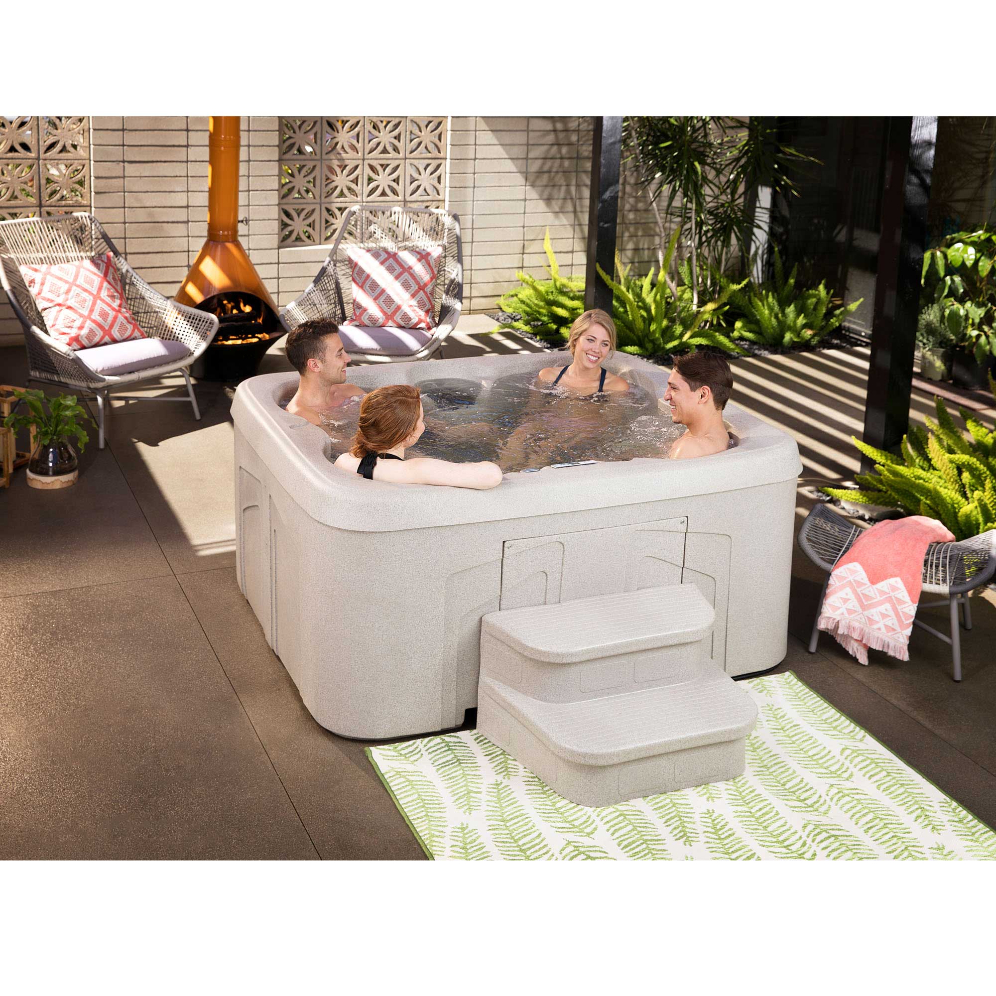 LifeSmart 4 Person Square Hot Tub Spa w/ 13 Jets & Cover w/ Steps (2 Pack)