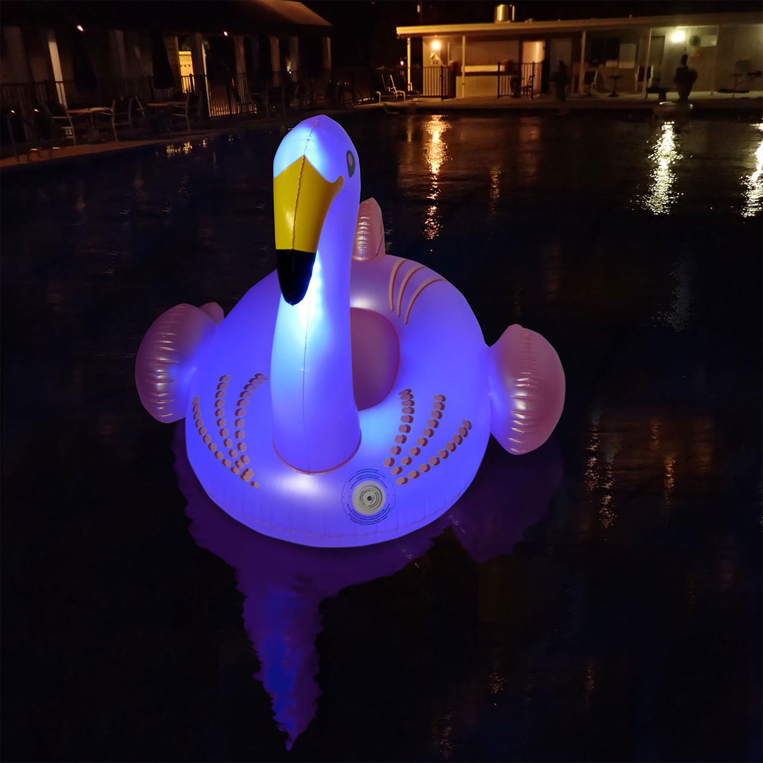 Swimline Giant Inflatable Ride-On Color Changing LED Light Up Flamingo Float - VMInnovations
