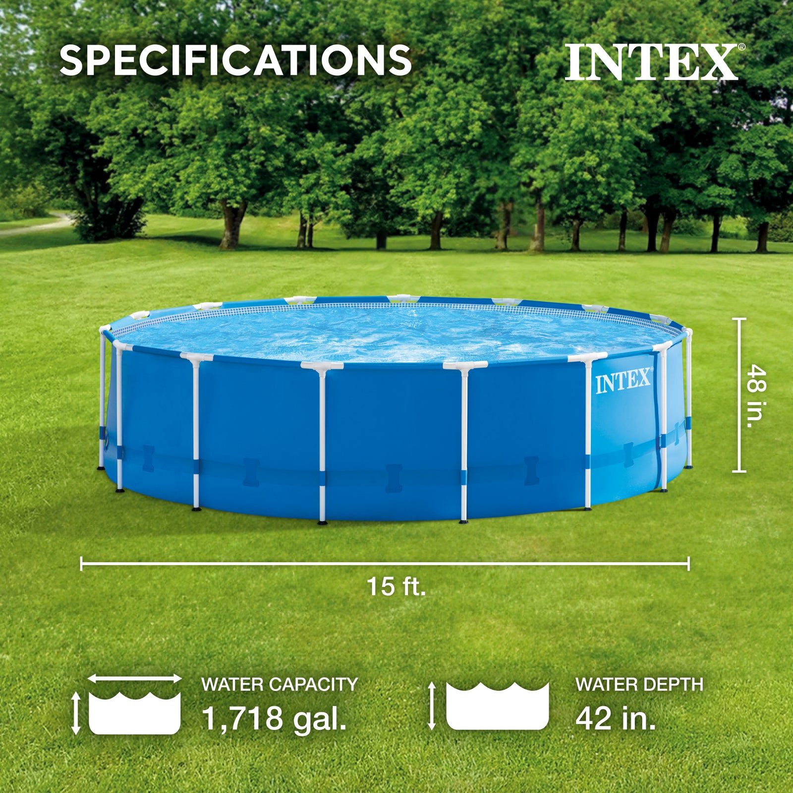 Intex 15' x 48" Metal Frame Above Ground Pool Set w/ Pump Cover&Ladder(Open Box) - VMInnovations