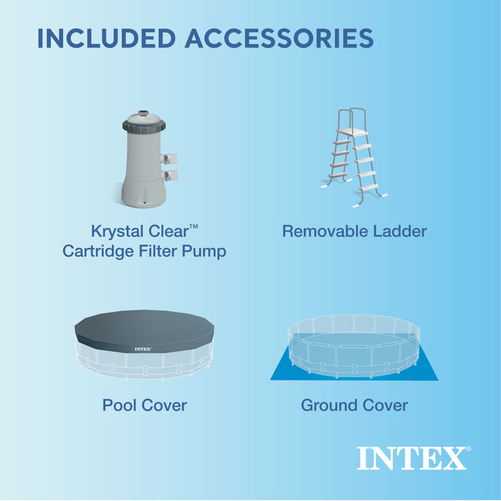 Intex 15' x 48" Metal Frame Above Ground Pool Set w/ Pump Cover&Ladder(Open Box) - VMInnovations