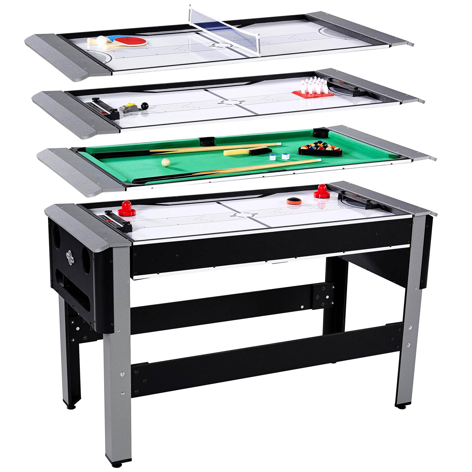 Lancaster 4 in 1 Bowling, Hockey, Table Tennis, Pool Arcade Game Table, Black