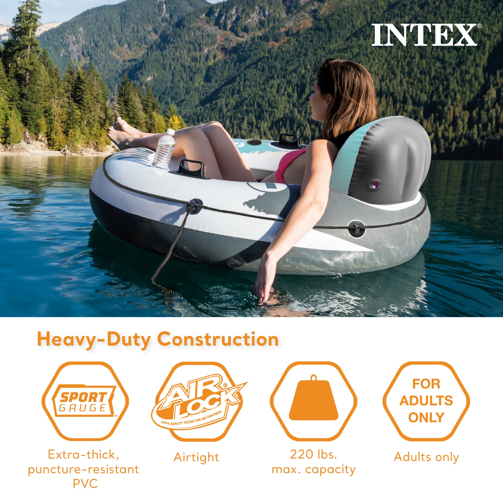 Intex River Run 1 53" Inflatable Floating Water Tube Lake Raft, Red (4 Pack) - VMInnovations