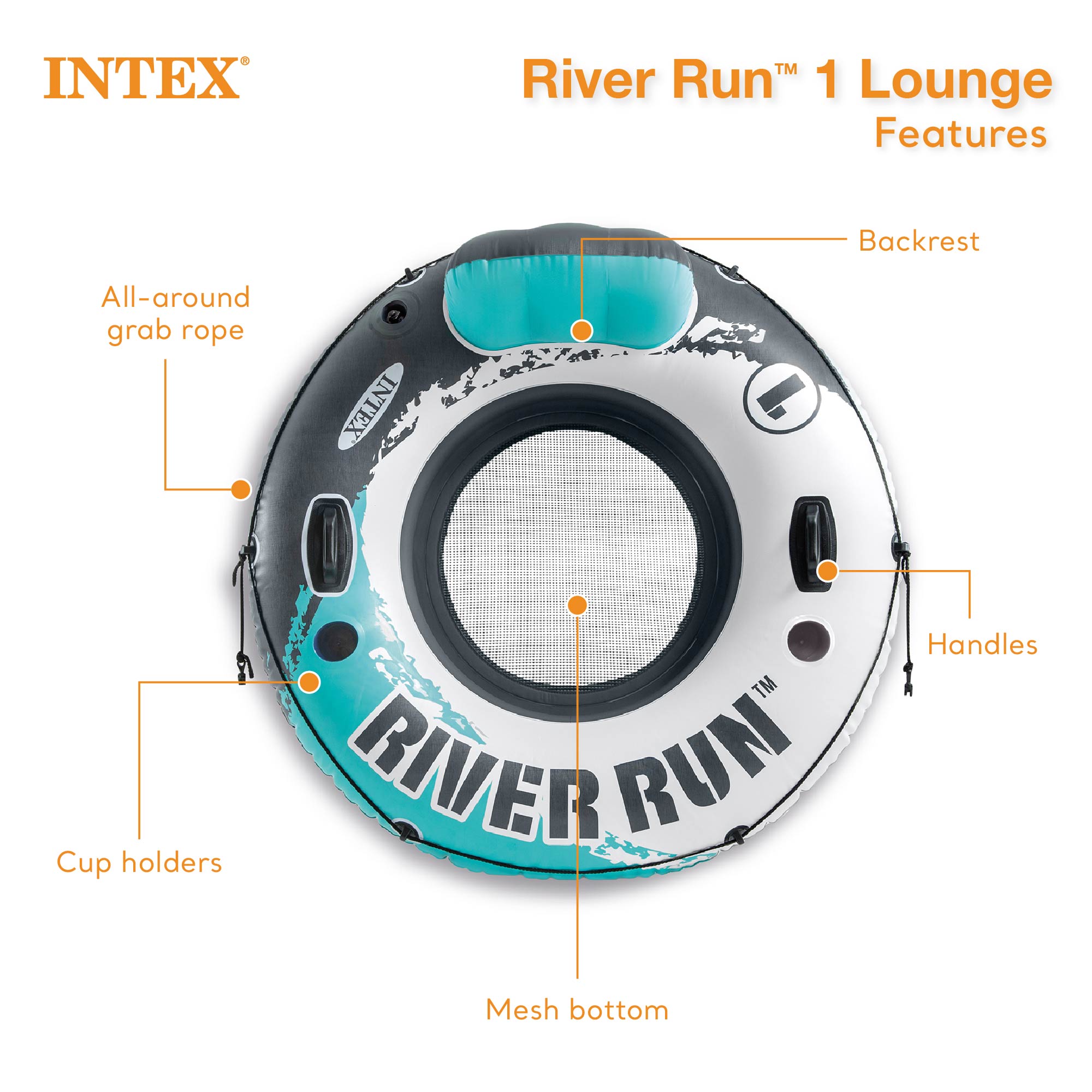 Intex River Run Single Inflatable Floating Water Tube, Color Varies (Used)