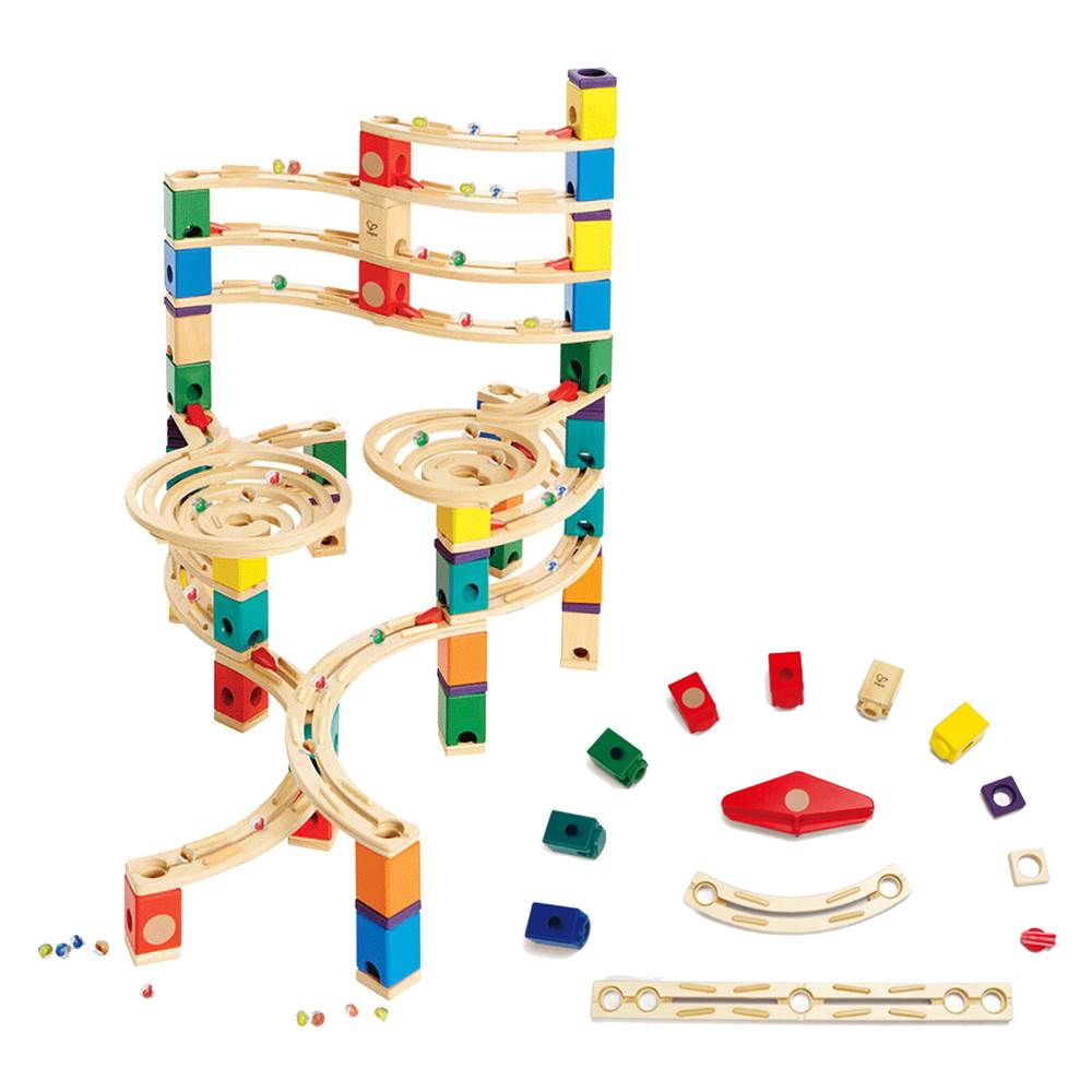 Hape Quadrilla Cyclone Wooden Marble Run Race Maze Building Set + Speedway Pack