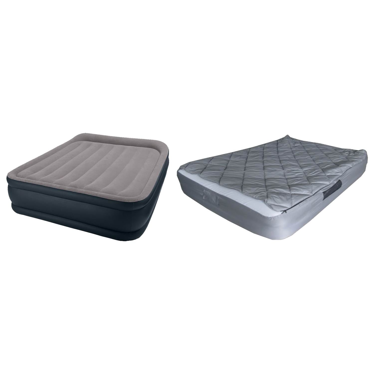 Intex Deluxe Raised Queen Air Mattress with Built-In Pump + Fitted Bedding Kit