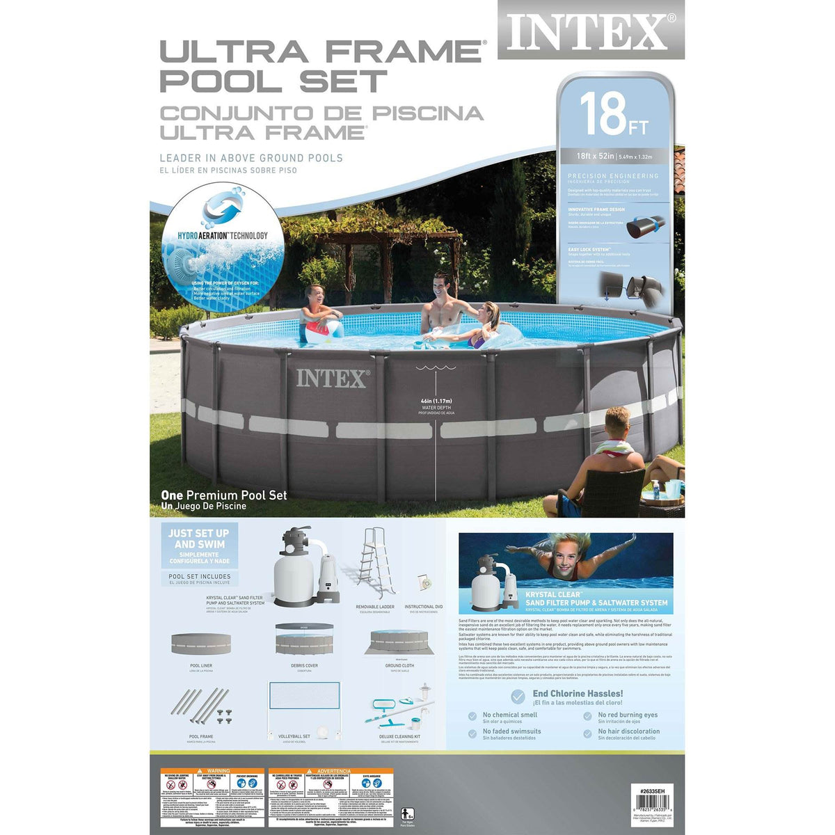 Intex 18ft x 52in Above Ground Pool Set with Filter Pump, Ladder & Volleyball Set