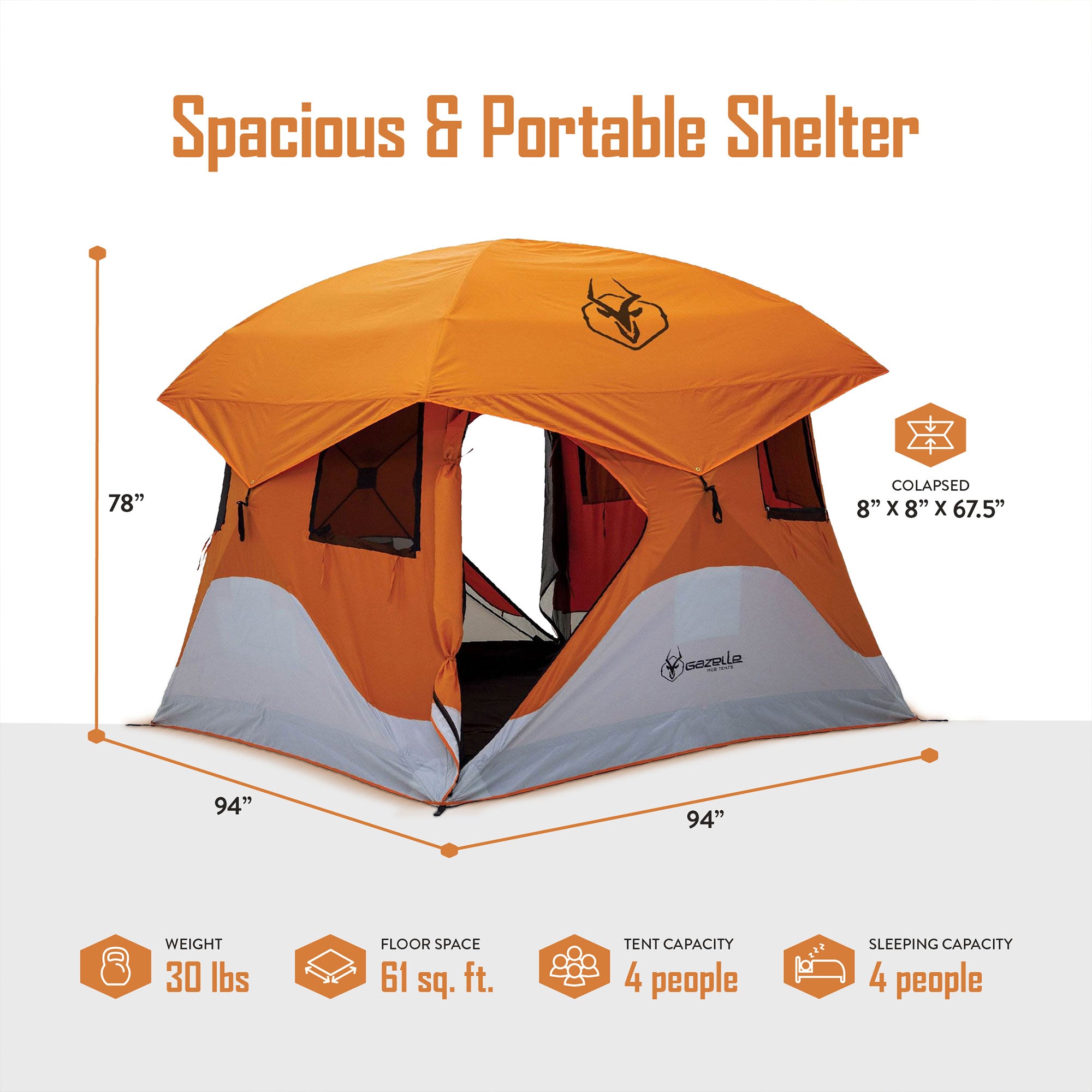 Gazelle T4 94" x 94" 4-Person Camping Tent with Removable Floor & Fly (Open Box) - VMInnovations