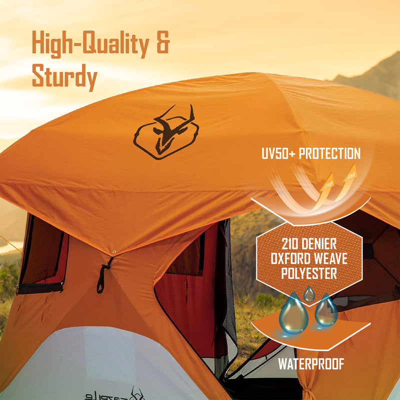 Gazelle T4 4-Person Pop Up Camping Hub Tent w/Removable Floor & Rain Fly, Orange - VMInnovations