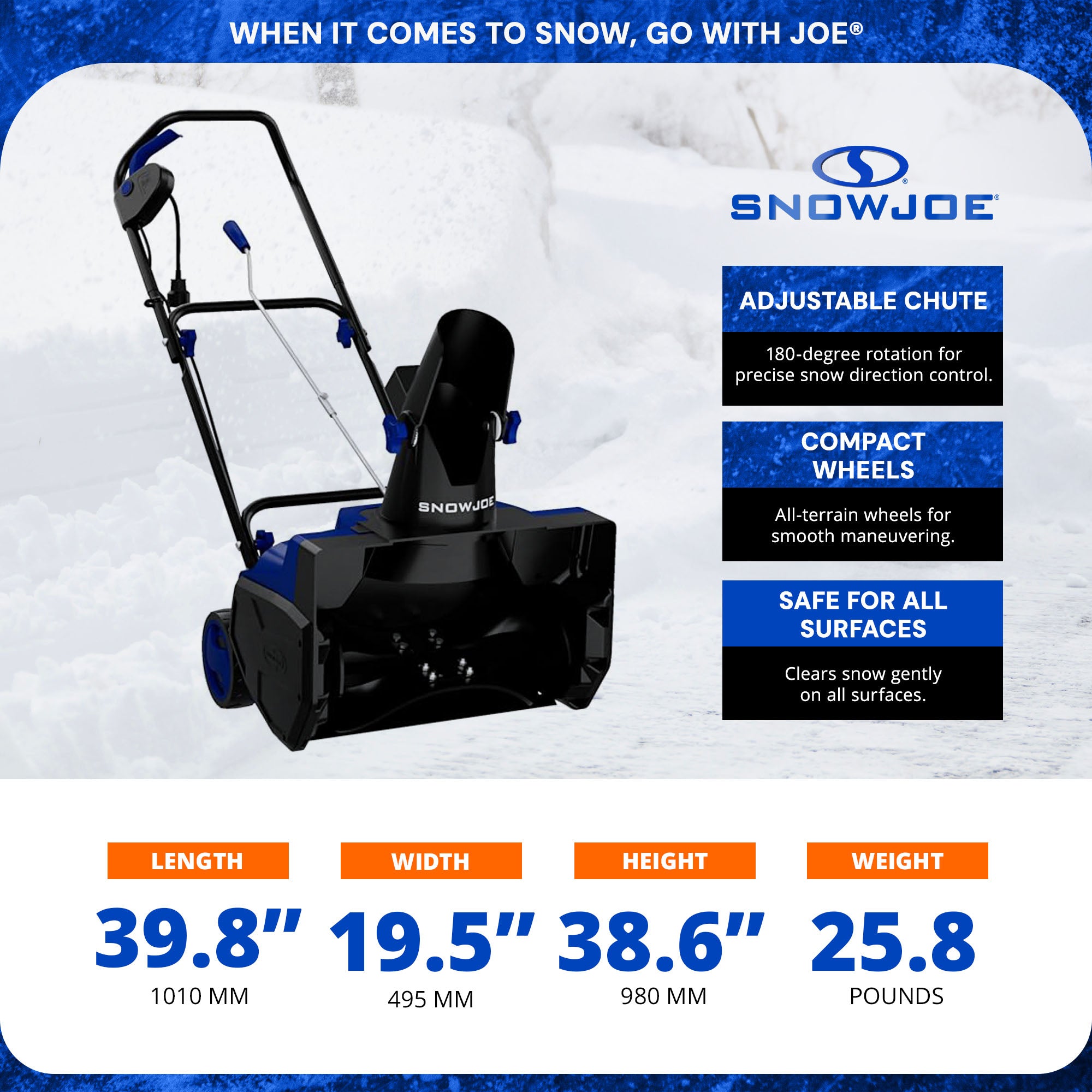 Snow Joe Snow Blower, Snow Thrower for Driveway Snow Removal, Blue (For Parts) - VMInnovations