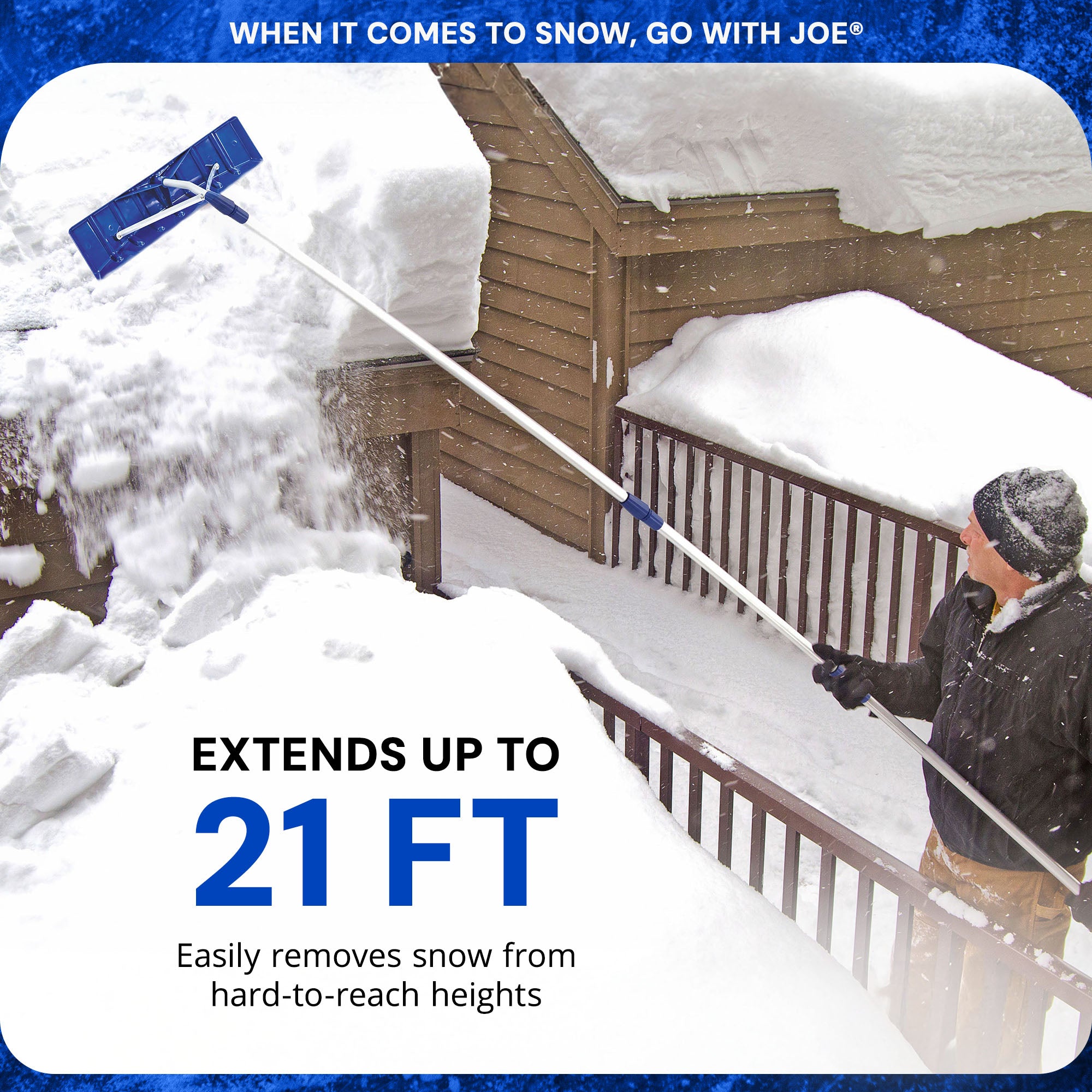 Snow Joe Telescoping Rake, Extendable Roofing Snow Shovel w/ Poly Blade, RJ204M