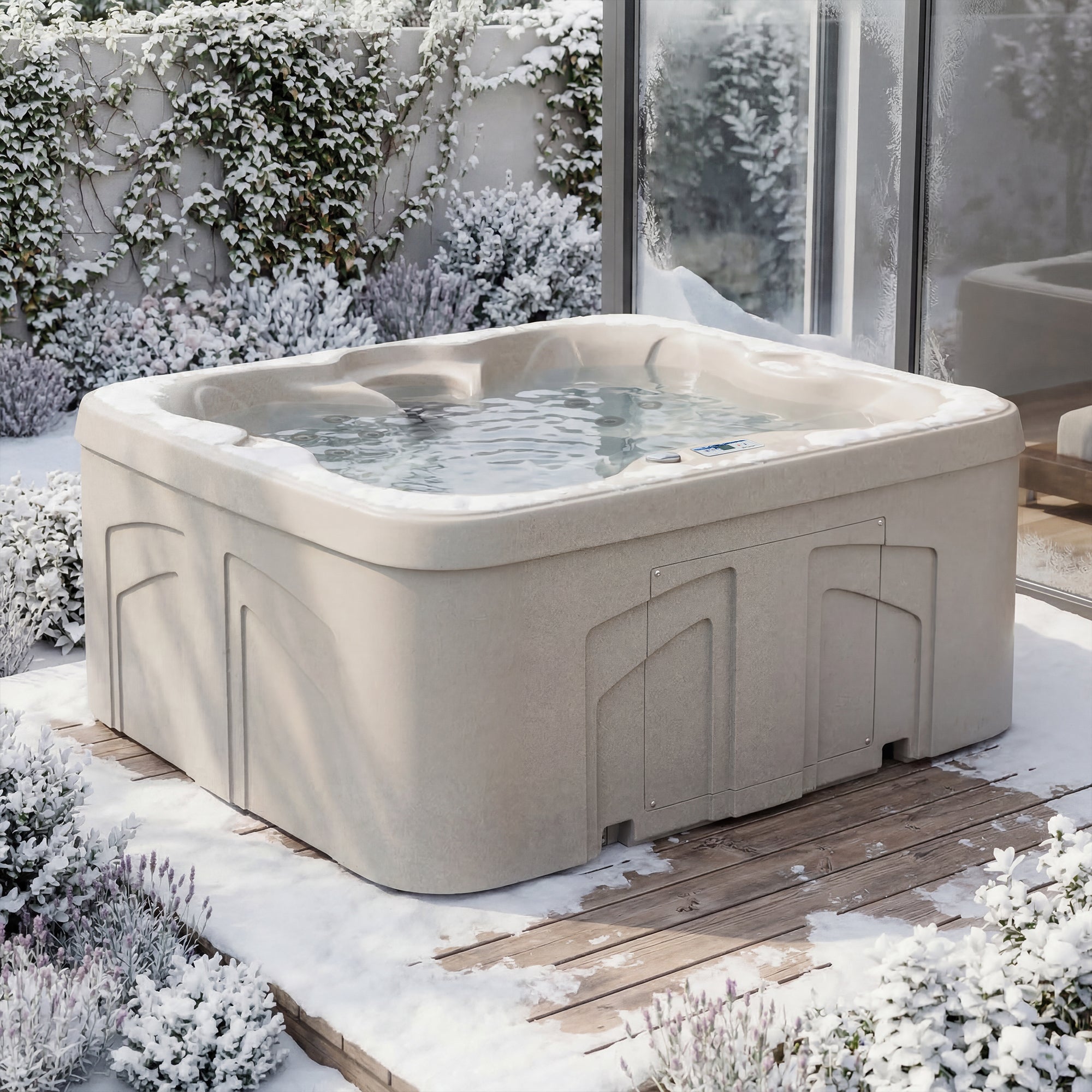 Spas 4 Person Plug & Play Square Hot Tub Spa w/ 13 Jets & Cover, Beige (Used) - VMInnovations