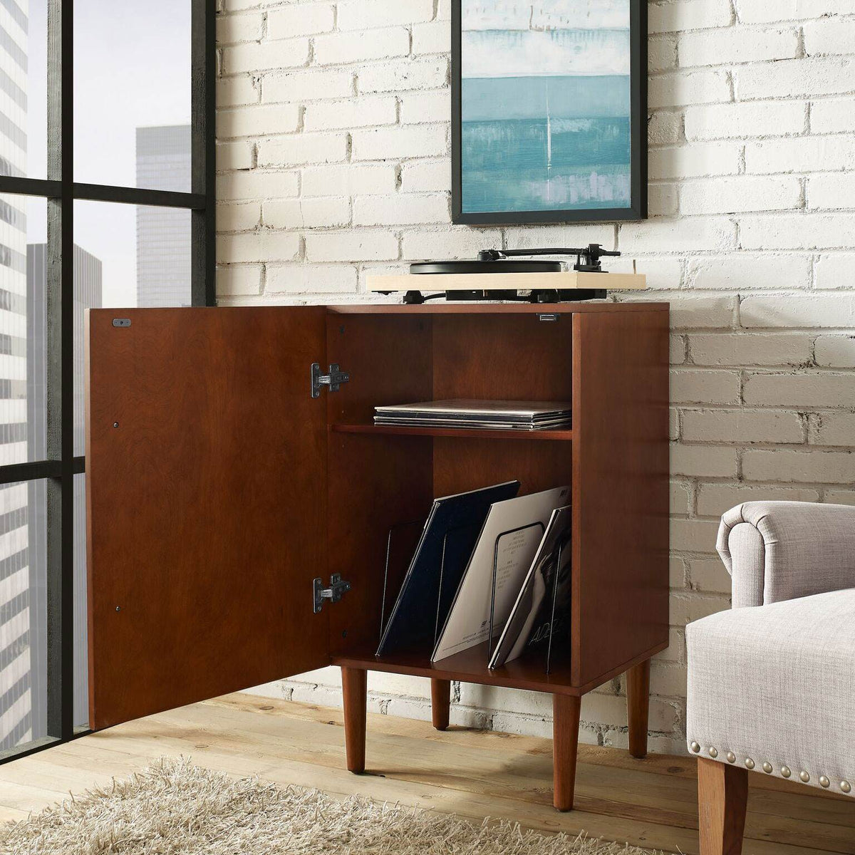 Crosley Mid Century Everett Record Player Turntable Storage Cabinet (Open Box)