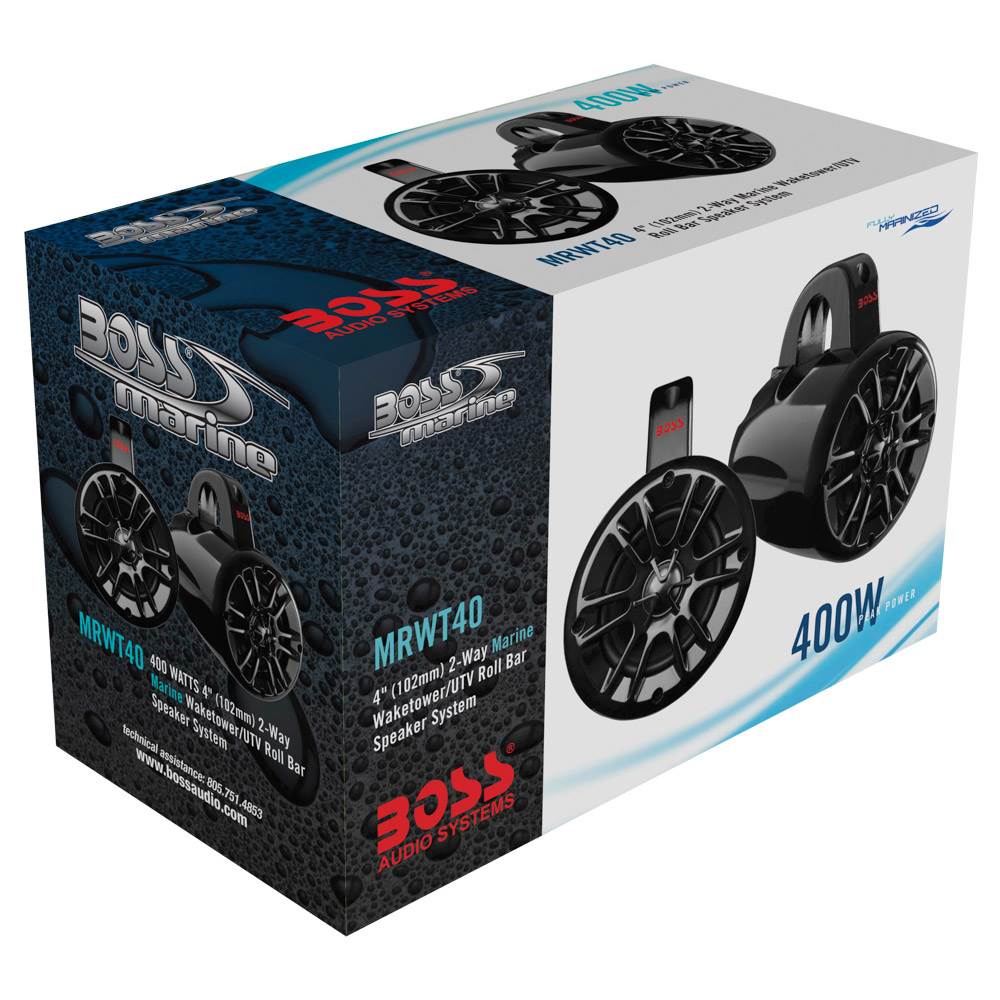 Boss Audio MRWT40 4" 400W 2-Way Weatherproof Marine Waketower Speakers, Pair - VMInnovations