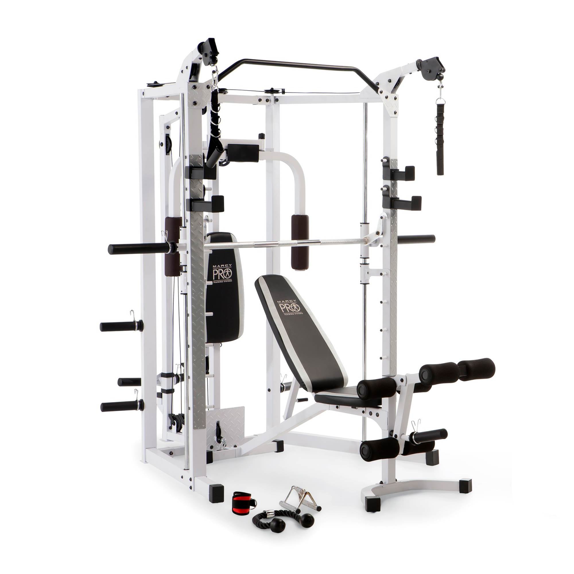 Marcy 5276 Combo Smith Heavy-Duty Total Body Strength Home Gym Machine, White - VMInnovations