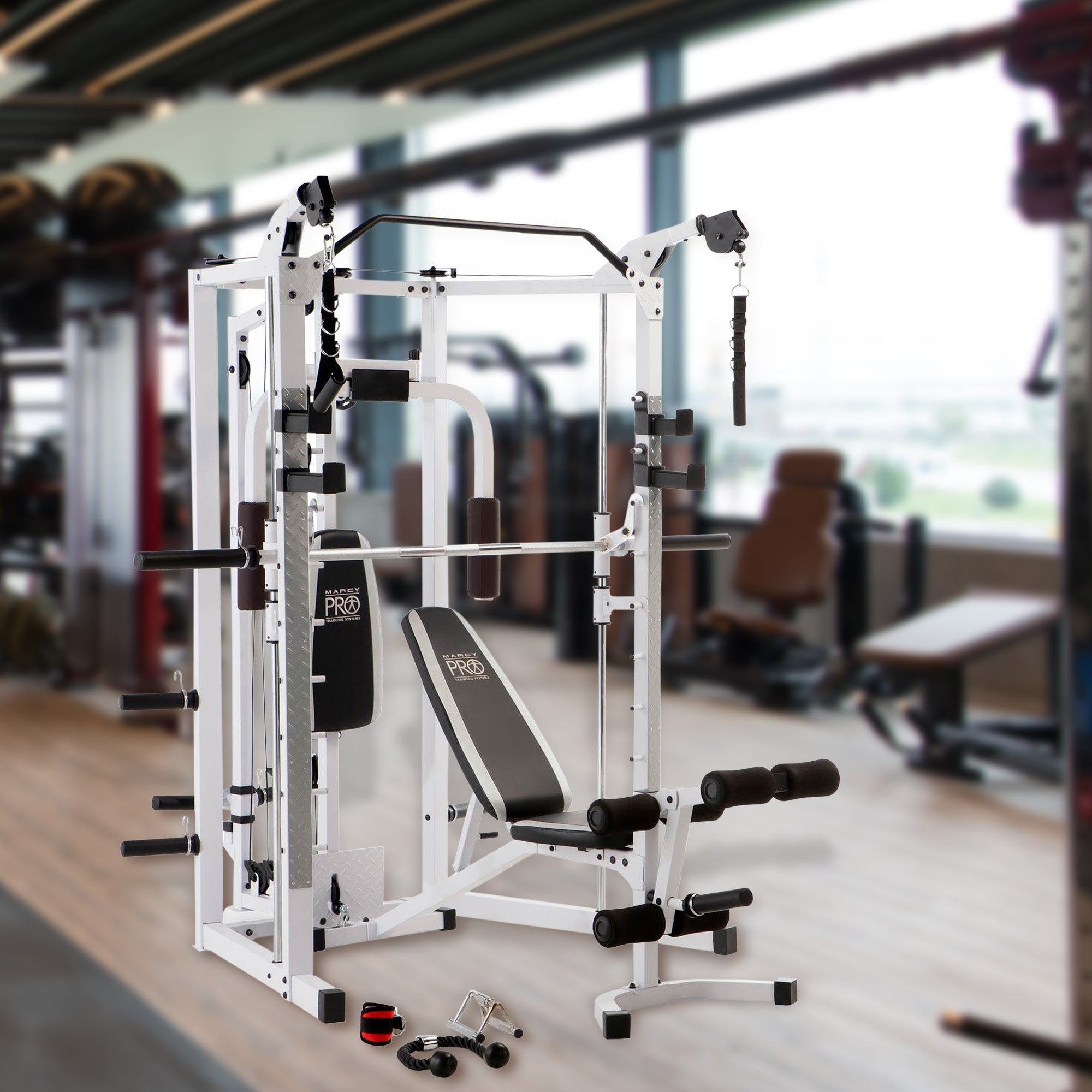 Marcy 5276 Combo Smith Heavy-Duty Total Body Strength Home Gym Machine, White - VMInnovations