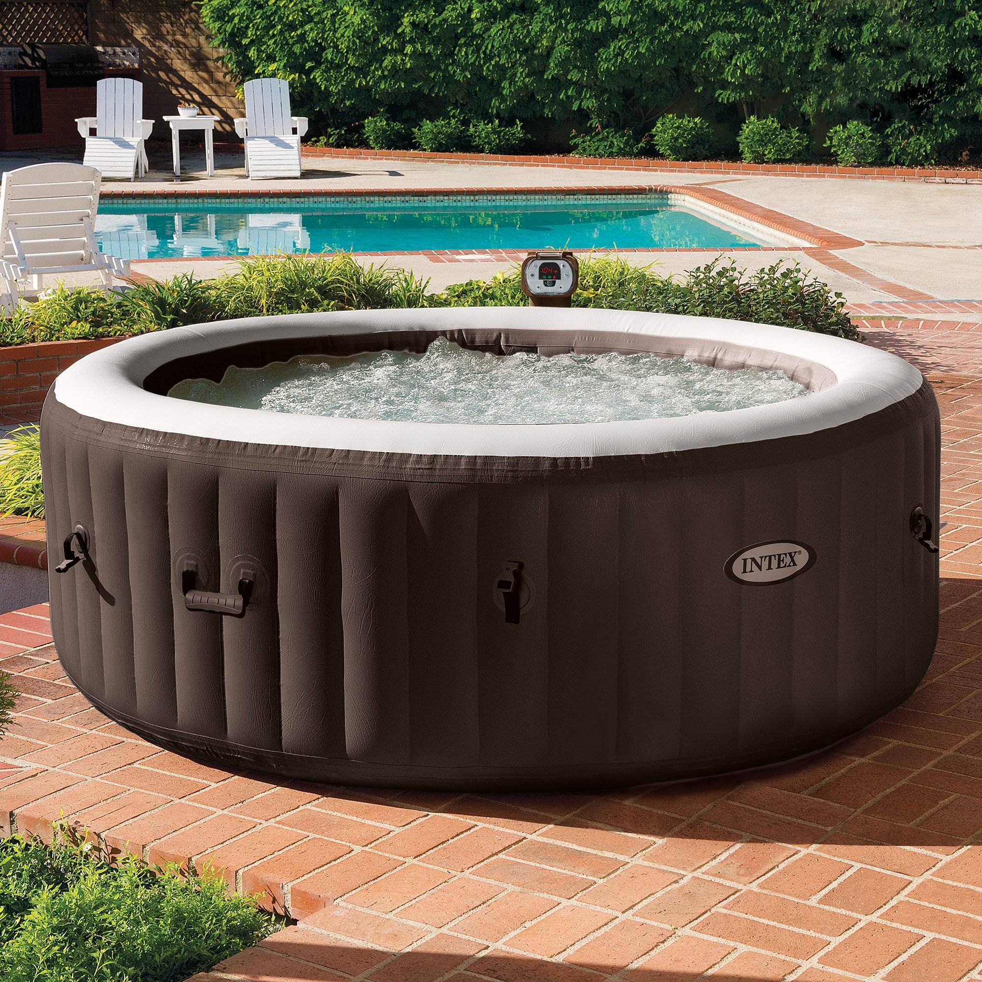 Intex 4 Person Hot Tub Spa w/ Cup Holder Tray & Inflatable Headrest (2 Pack)