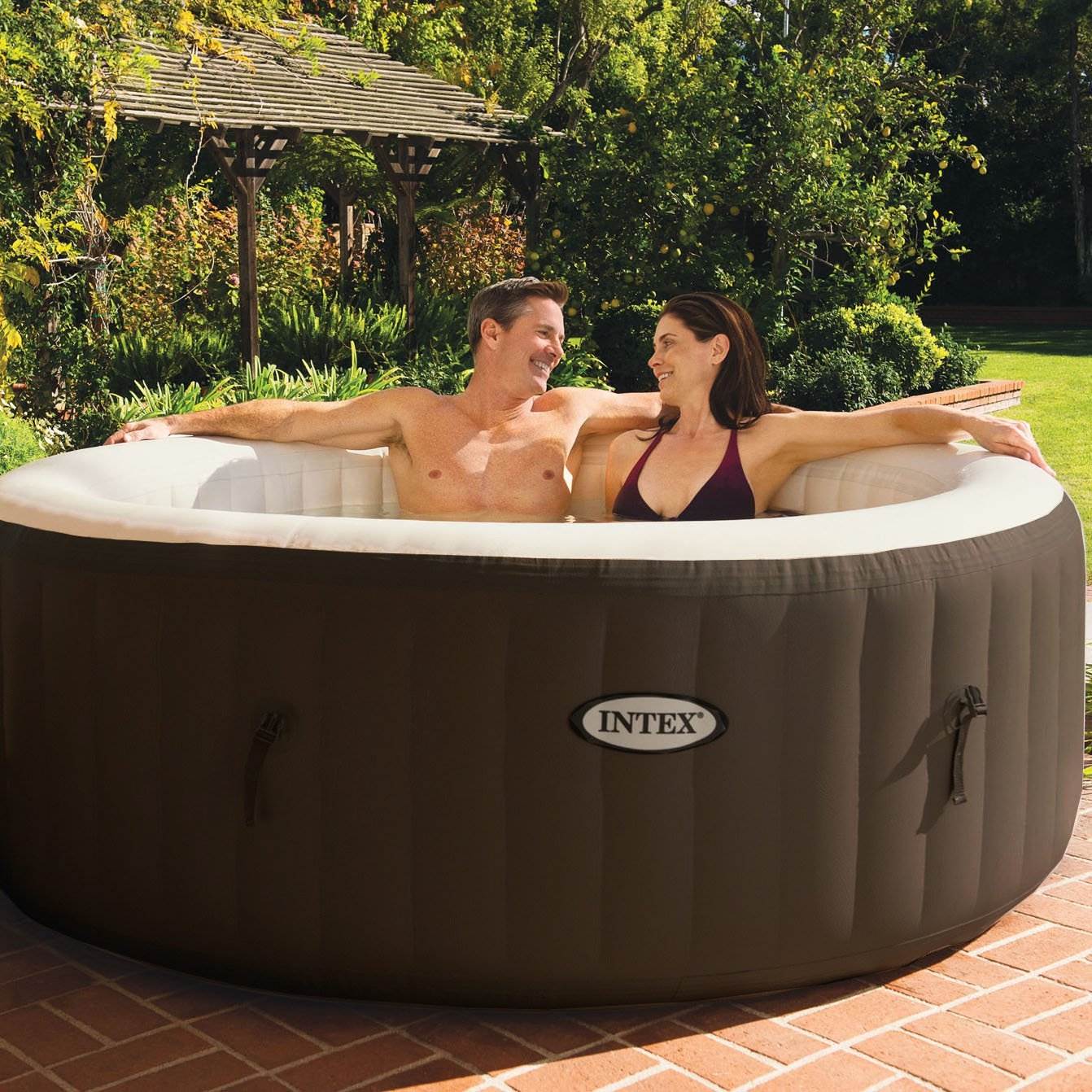 Intex PureSpa Bubble Massage 4 Person Inflatable Hot Tub Spa and Cup Holder