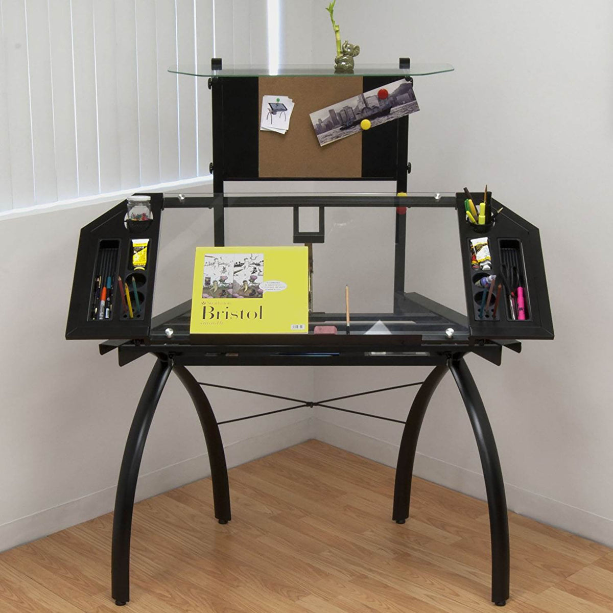 Studio Designs Adjustable Drafting Table Drawing Desk, Black Glass (Open Box)