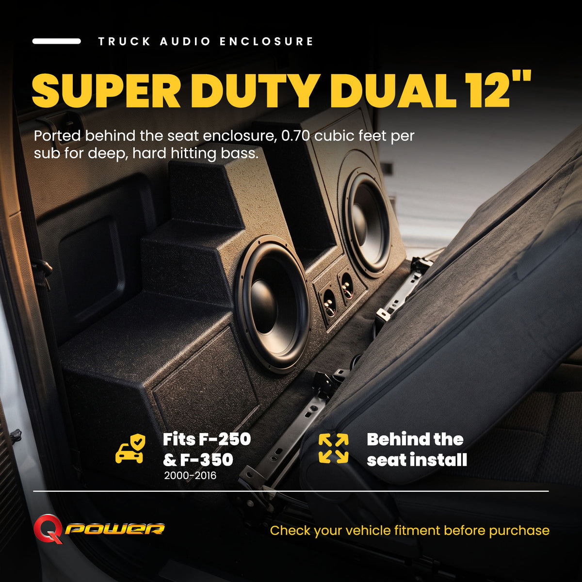 Q Power Dual 12" Ported Sub Enclosure for Ford F-250, F-350 Super Duty 2000-2016