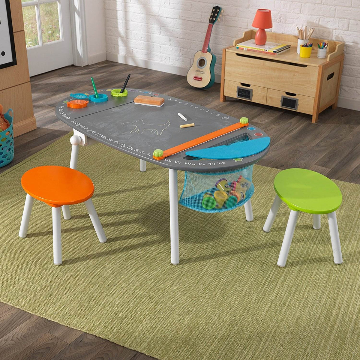 KidKraft Kids 3+ Black Chalkboard Mini Wooden Art Table w/ Stools (Open Box)