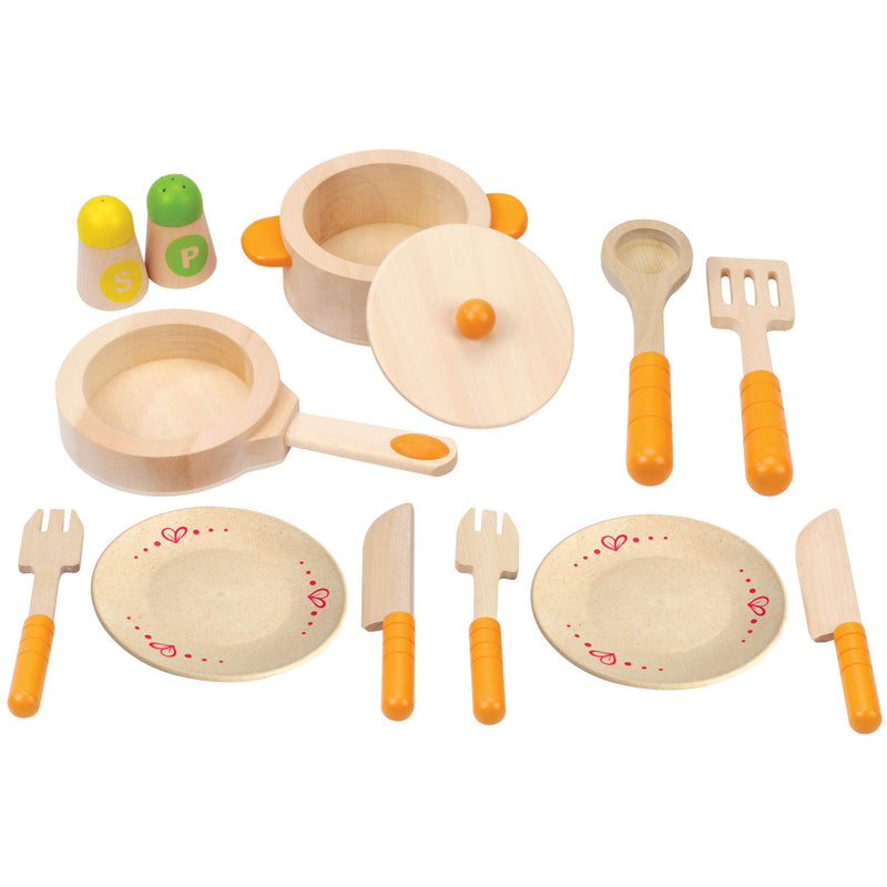 Hape Wooden City Cafe Pretend Play Kitchen + Dish and Utensil Set + Picnic Set