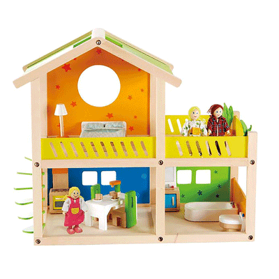 Hape Happy Villa Wooden Kids Toy Family House Dollhouse w/ Dolls and Furniture